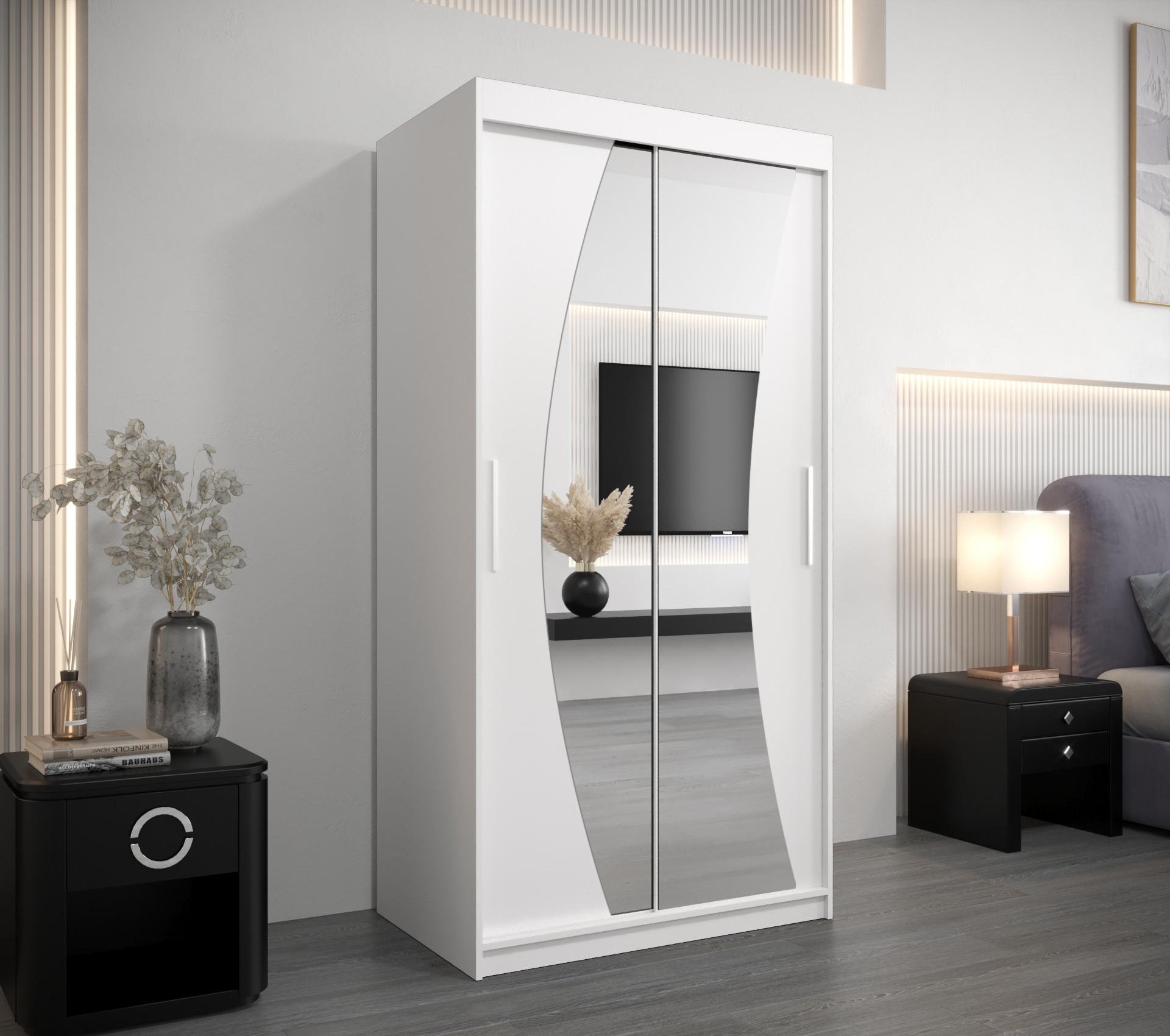 wohnli-moebel-suche-800000619916-1 SCHWEBETÜRENSCHRANK 200/100/62 2-türig Holz MÖBEL KRYSPOL Möbel > Schränke > Kleiderschränke > Schwebetürenschränke Weiß