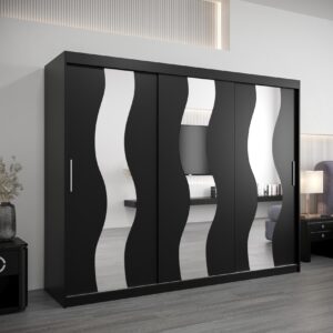 wohnli-moebel-suche-800000619925-1 SCHWEBETÜRENSCHRANK 200/250/62 3-türig Holz MÖBEL KRYSPOL Möbel > Schränke > Kleiderschränke > Schwebetürenschränke Schwarz