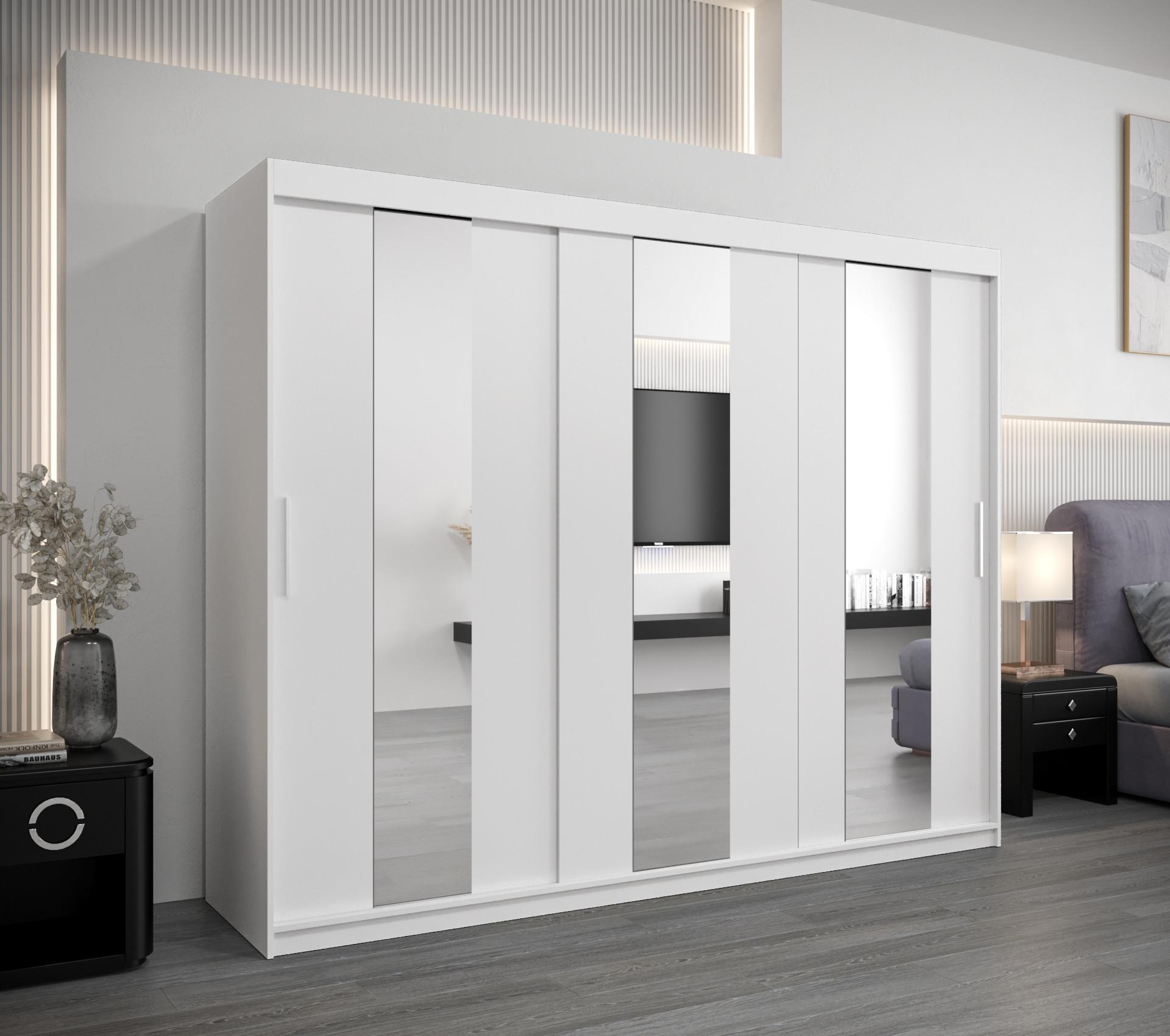 wohnli-moebel-suche-800000619926-1 SCHWEBETÜRENSCHRANK 200/250/62 3-türig Holz MÖBEL KRYSPOL Möbel > Schränke > Kleiderschränke > Schwebetürenschränke Weiß