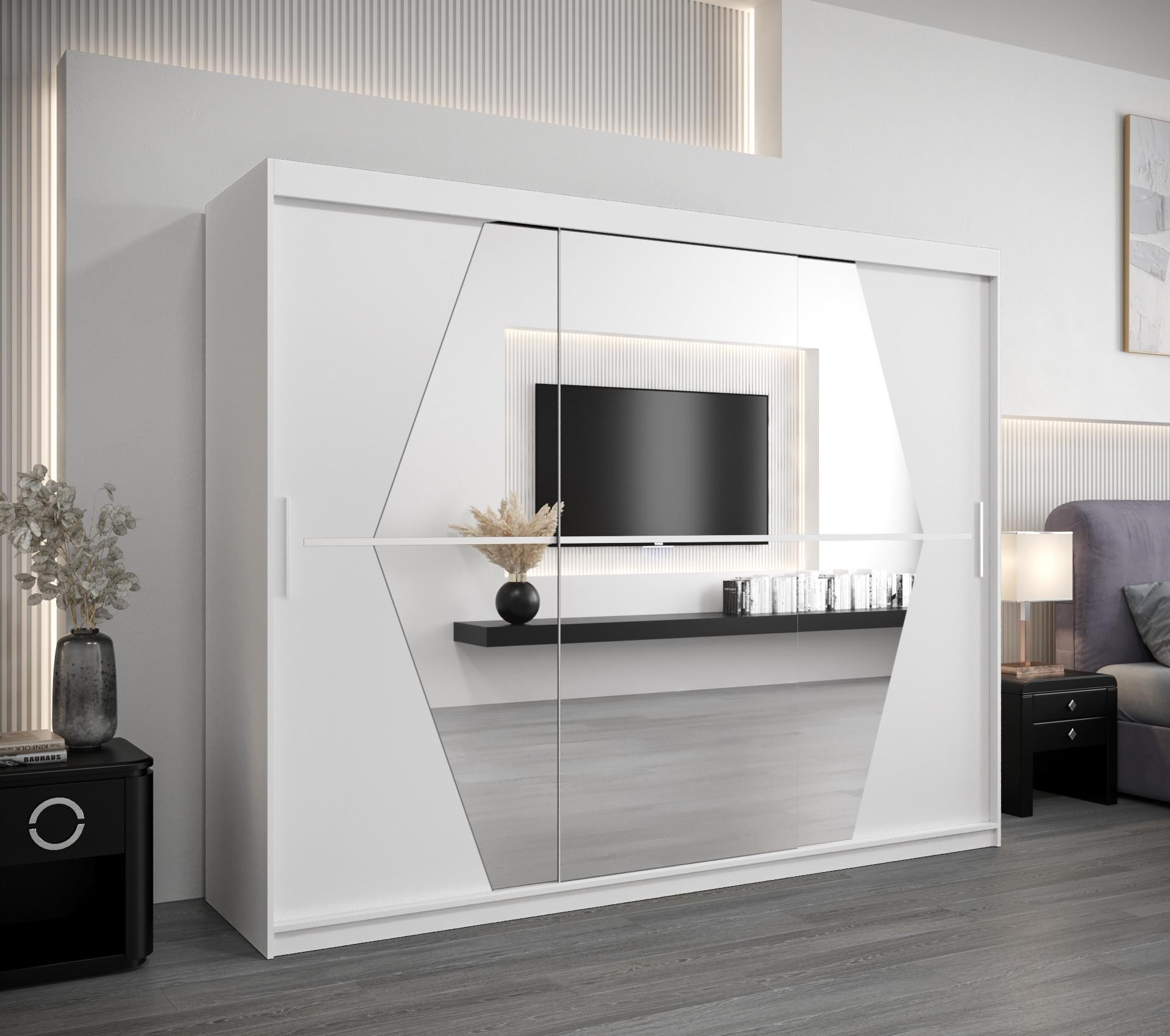wohnli-moebel-suche-800000619948-1 SCHWEBETÜRENSCHRANK 200/250/62 3-türig Holz MÖBEL KRYSPOL Möbel > Schränke > Kleiderschränke > Schwebetürenschränke Weiß