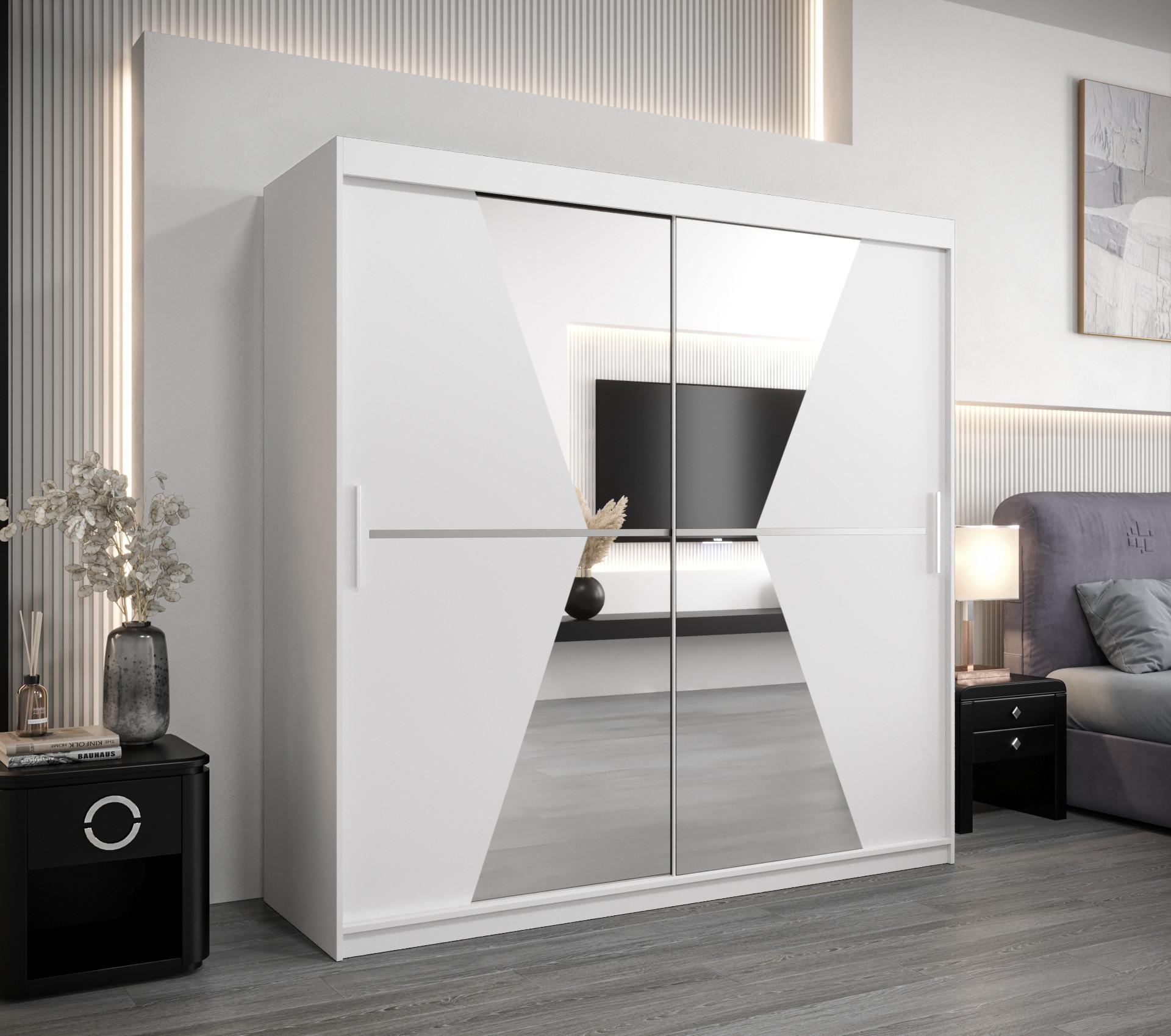 wohnli-moebel-suche-800000619953-1 SCHWEBETÜRENSCHRANK 200/200/62 2-türig Holz MÖBEL KRYSPOL Möbel > Schränke > Kleiderschränke > Schwebetürenschränke Weiß