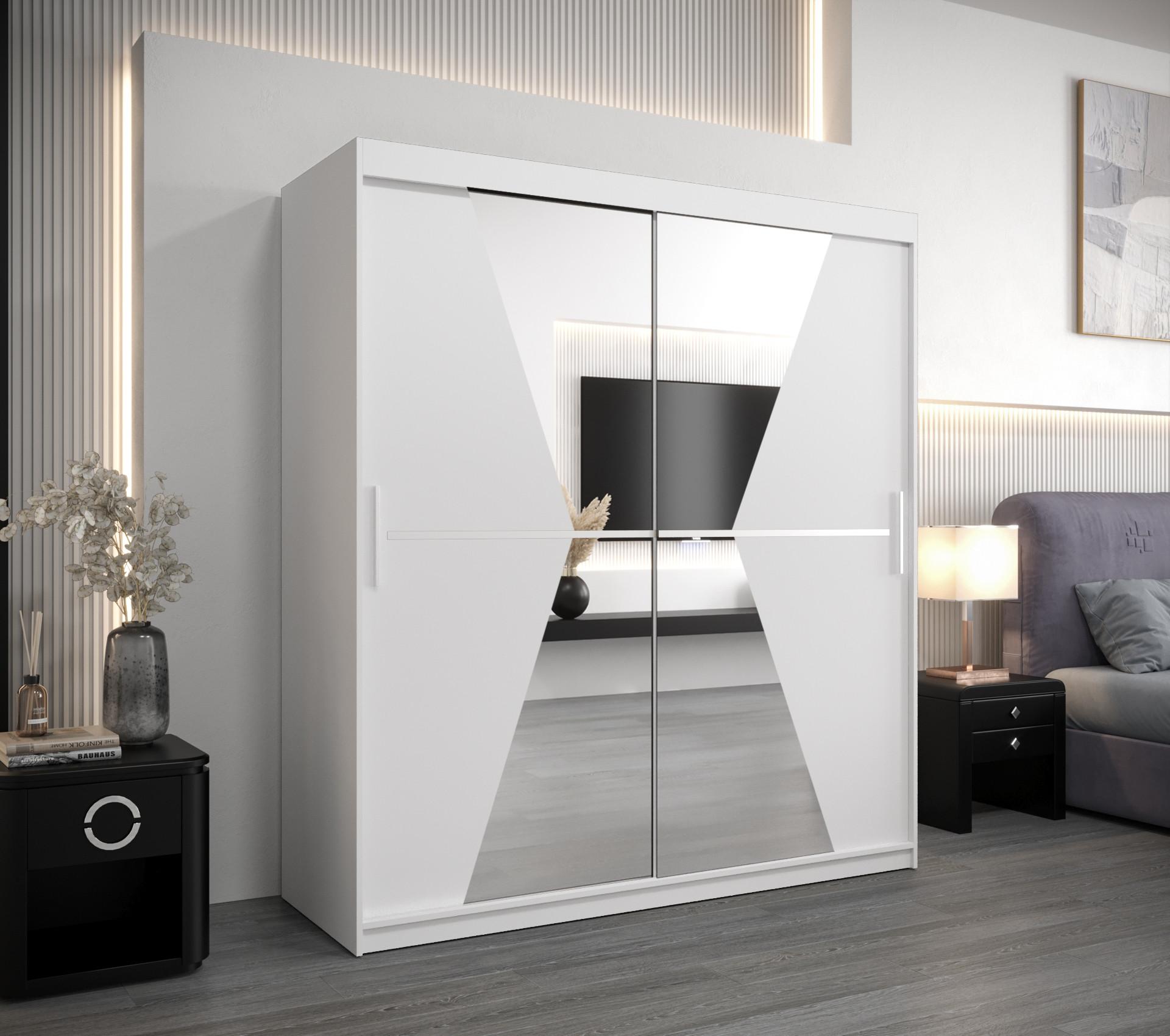 wohnli-moebel-suche-800000619957-1 SCHWEBETÜRENSCHRANK 200/180/62 2-türig Holz MÖBEL KRYSPOL Möbel > Schränke > Kleiderschränke > Schwebetürenschränke Weiß