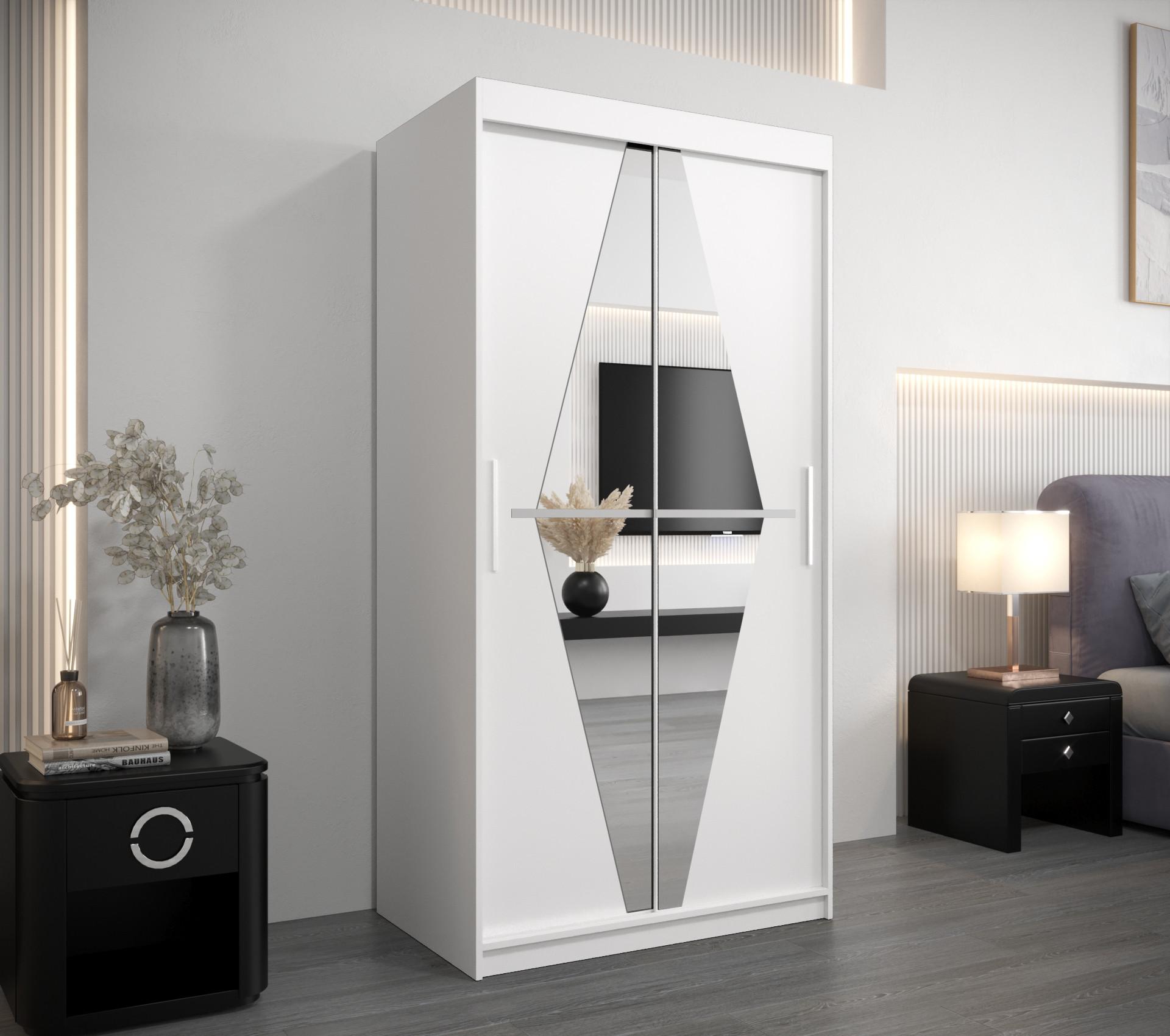 wohnli-moebel-suche-800000619985-1 SCHWEBETÜRENSCHRANK 200/100/62 2-türig Holz MÖBEL KRYSPOL Möbel > Schränke > Kleiderschränke > Schwebetürenschränke Weiß