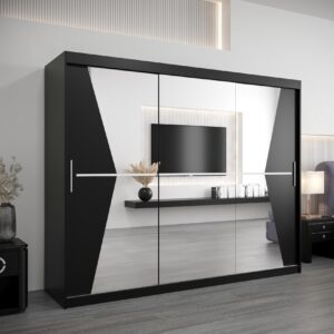 wohnli-moebel-suche-800000619986-1 SCHWEBETÜRENSCHRANK 200/250/62 3-türig Holz MÖBEL KRYSPOL Möbel > Schränke > Kleiderschränke > Schwebetürenschränke Schwarz