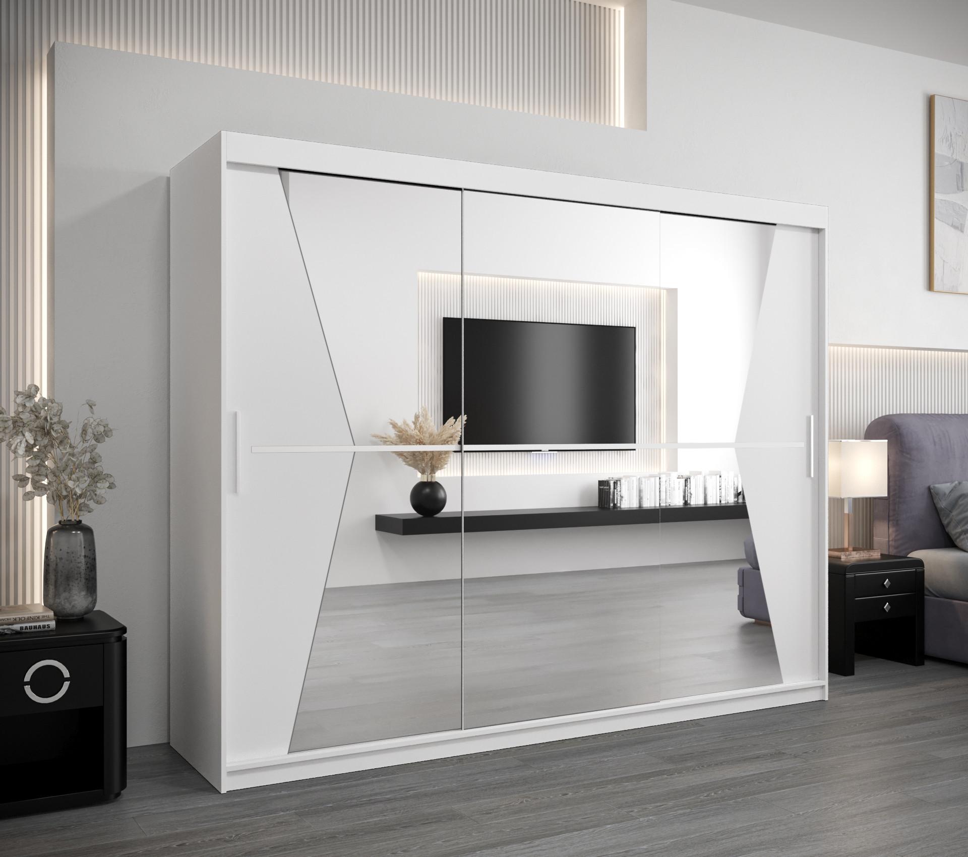 wohnli-moebel-suche-800000620006-1 SCHWEBETÜRENSCHRANK 200/250/62 3-türig Holz MÖBEL KRYSPOL Möbel > Schränke > Kleiderschränke > Schwebetürenschränke Weiß