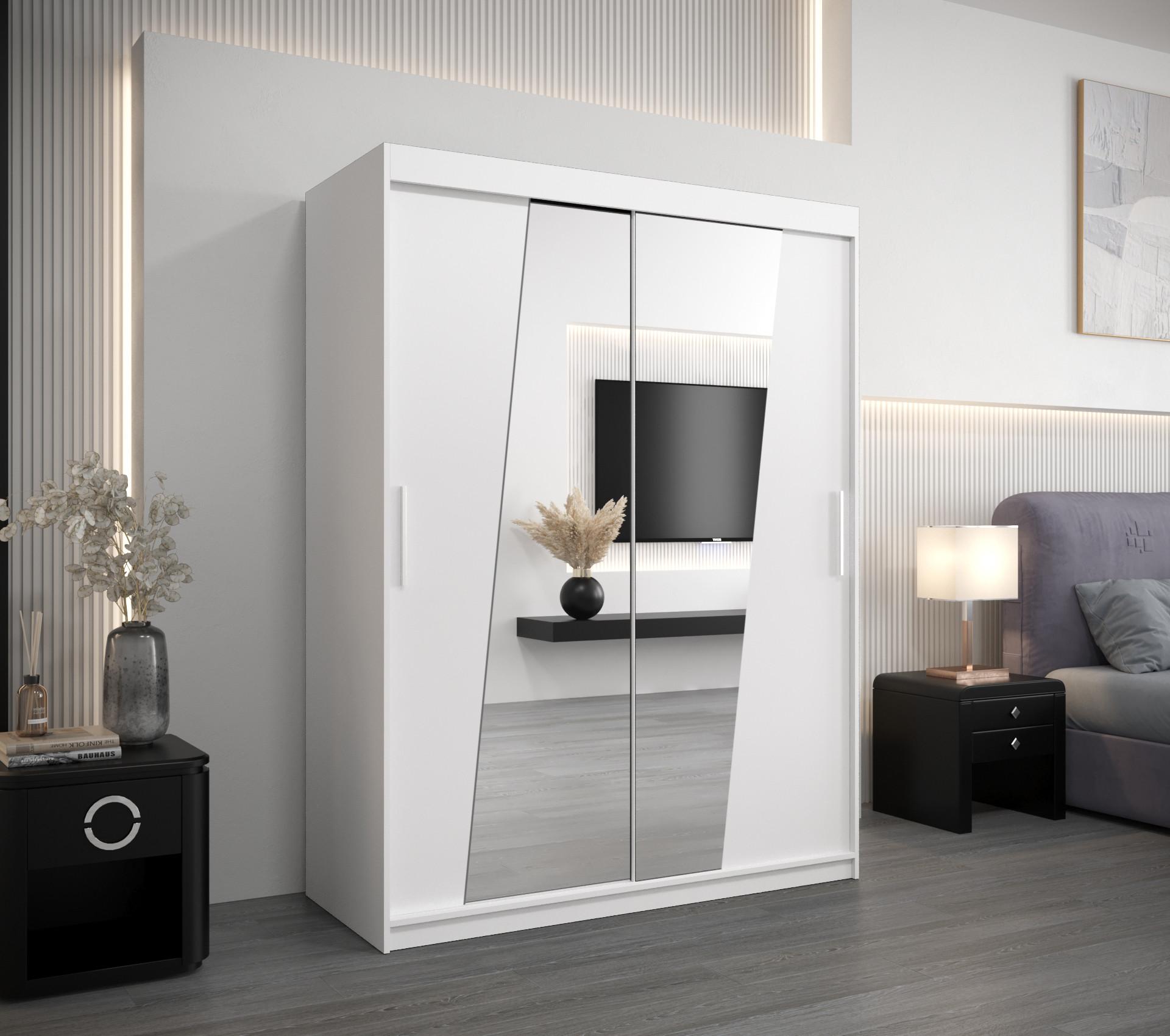 wohnli-moebel-suche-800000620046-1 SCHWEBETÜRENSCHRANK 200/150/62 2-türig Holz MÖBEL KRYSPOL Möbel > Schränke > Kleiderschränke > Schwebetürenschränke Weiß