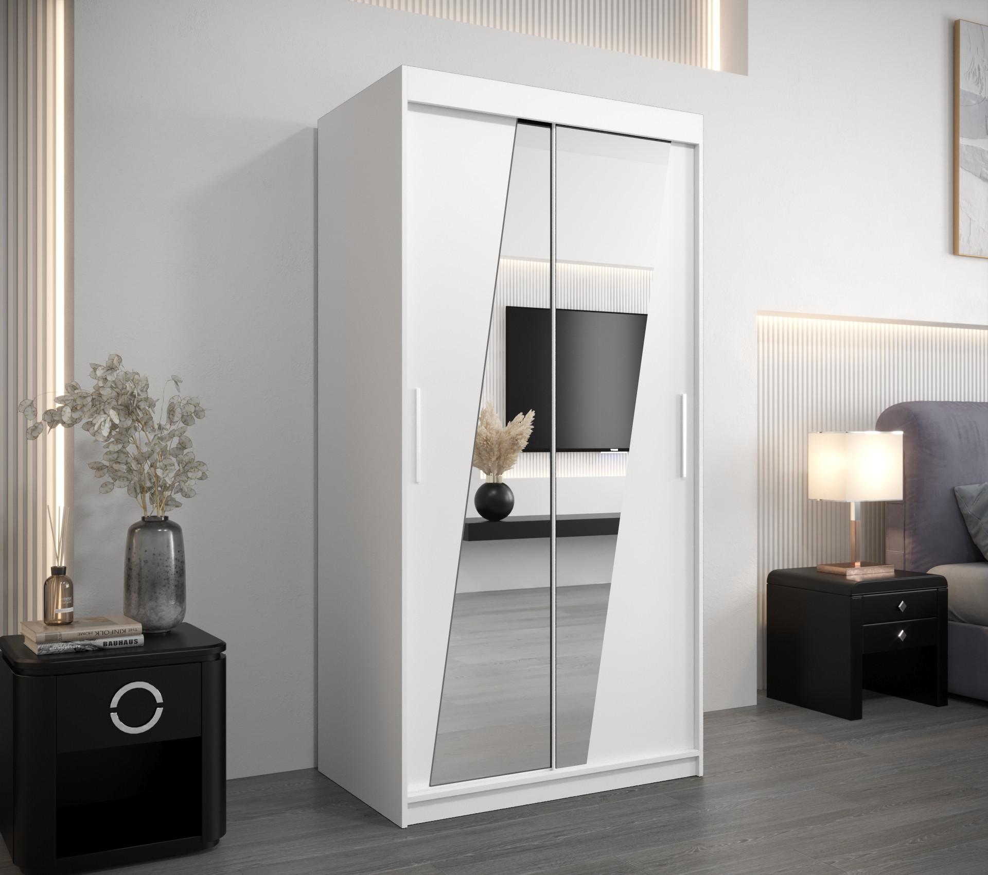 wohnli-moebel-suche-800000620058-1 SCHWEBETÜRENSCHRANK 200/100/62 2-türig Holz MÖBEL KRYSPOL Möbel > Schränke > Kleiderschränke > Schwebetürenschränke Weiß