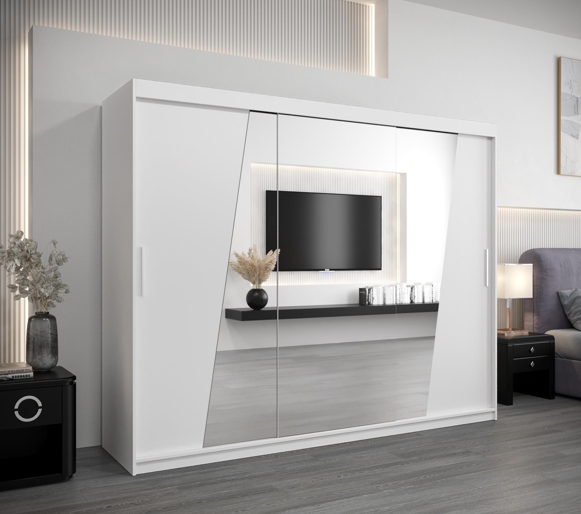 wohnli-moebel-suche-800000620074-1 SCHWEBETÜRENSCHRANK 200/250/62 3-türig Holz MÖBEL KRYSPOL Möbel > Schränke > Kleiderschränke > Schwebetürenschränke Weiß