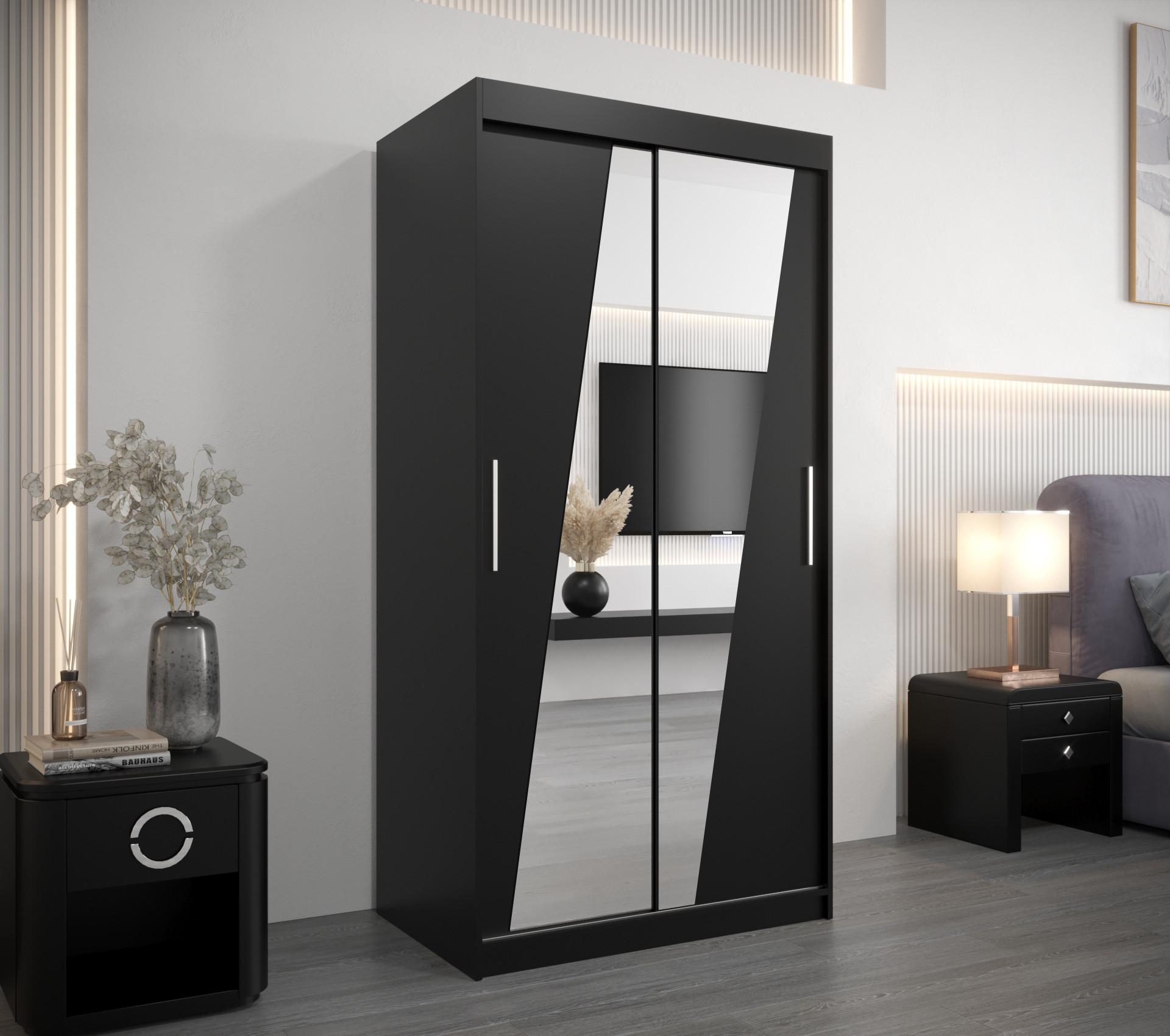 SCHWEBETÜRENSCHRANK 200/100/62 2-türig Holz MÖBEL KRYSPOL Möbel > Schränke > Kleiderschränke > Schwebetürenschränke Schwarz