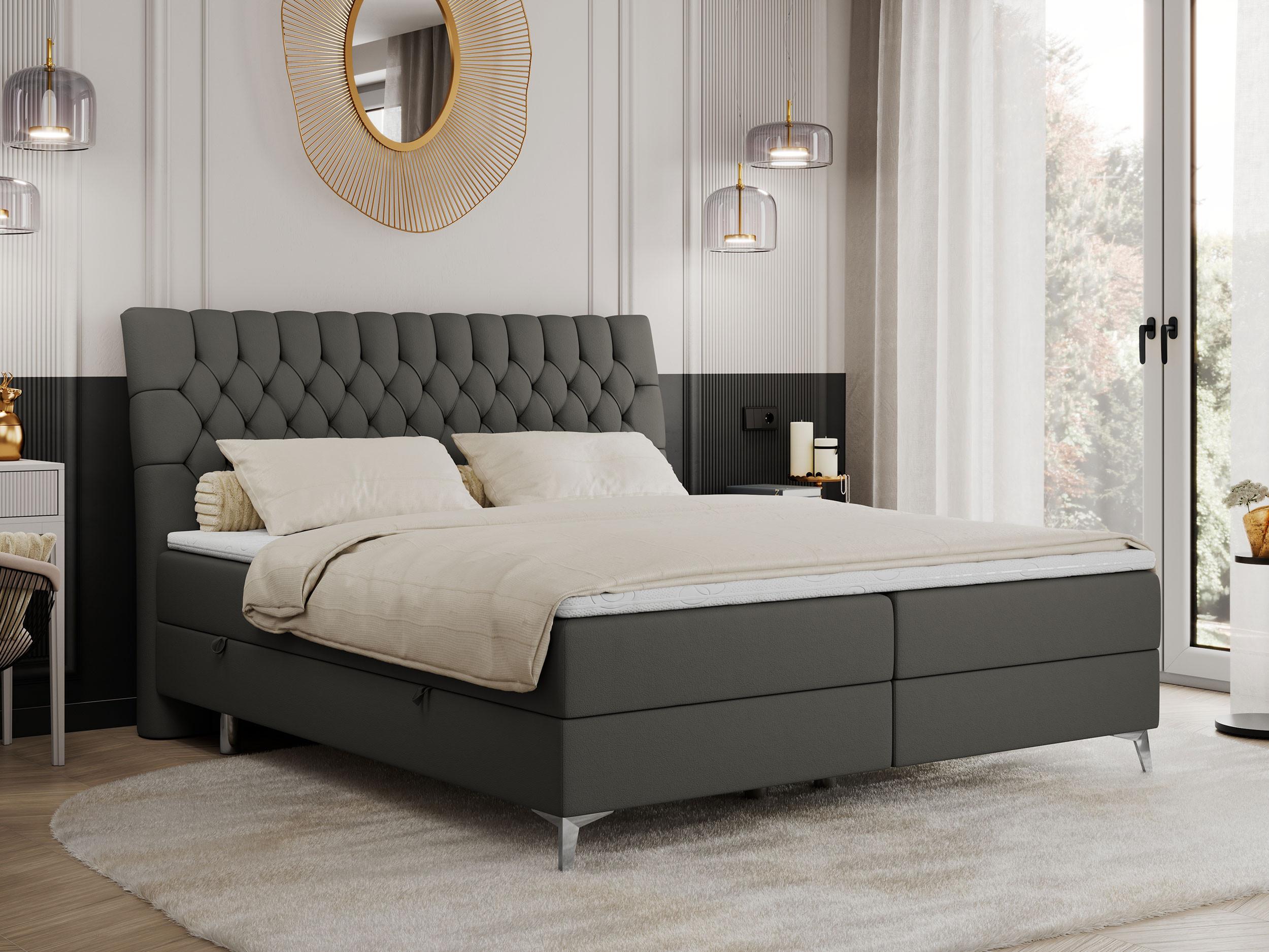 BOXBETT MILEN 180/200 Dunkelgrau Kunstleder - H3 Textil MKS Möbel > Betten > Boxspringbetten Grau