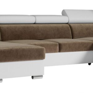 Wohnli Möbelsuche - WOHNLANDSCHAFT FOX U Braun/Weiß - Velvet/Kunstleder