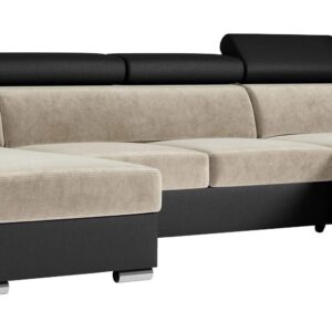 Wohnli Möbelsuche - WOHNLANDSCHAFT FOX U Beige/Schwarz - Velvet/Kunstleder