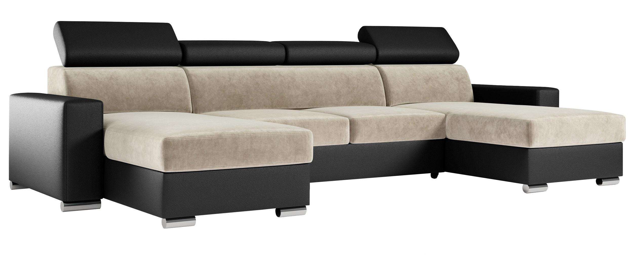 wohnli-moebel-suche-800000628985 Wohnli Möbelsuche - WOHNLANDSCHAFT FOX U Beige/Schwarz - Velvet/Kunstleder