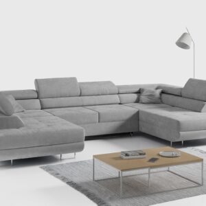 wohnli-moebel-suche-800000629001-1 WOHNLANDSCHAFT GUSTAW U Hellgrau Velvet Textil MKS Möbel > Sofas & Couches > Wohnlandschaften > Wohnlandschaften U-Form Grau