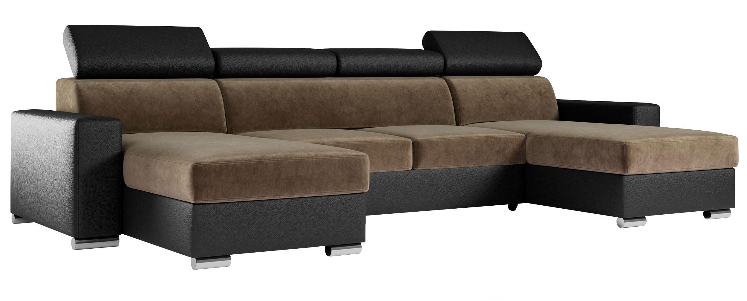 Wohnli Möbelsuche - WOHNLANDSCHAFT FOX U Braun/Schwarz - Velvet/Kunstleder