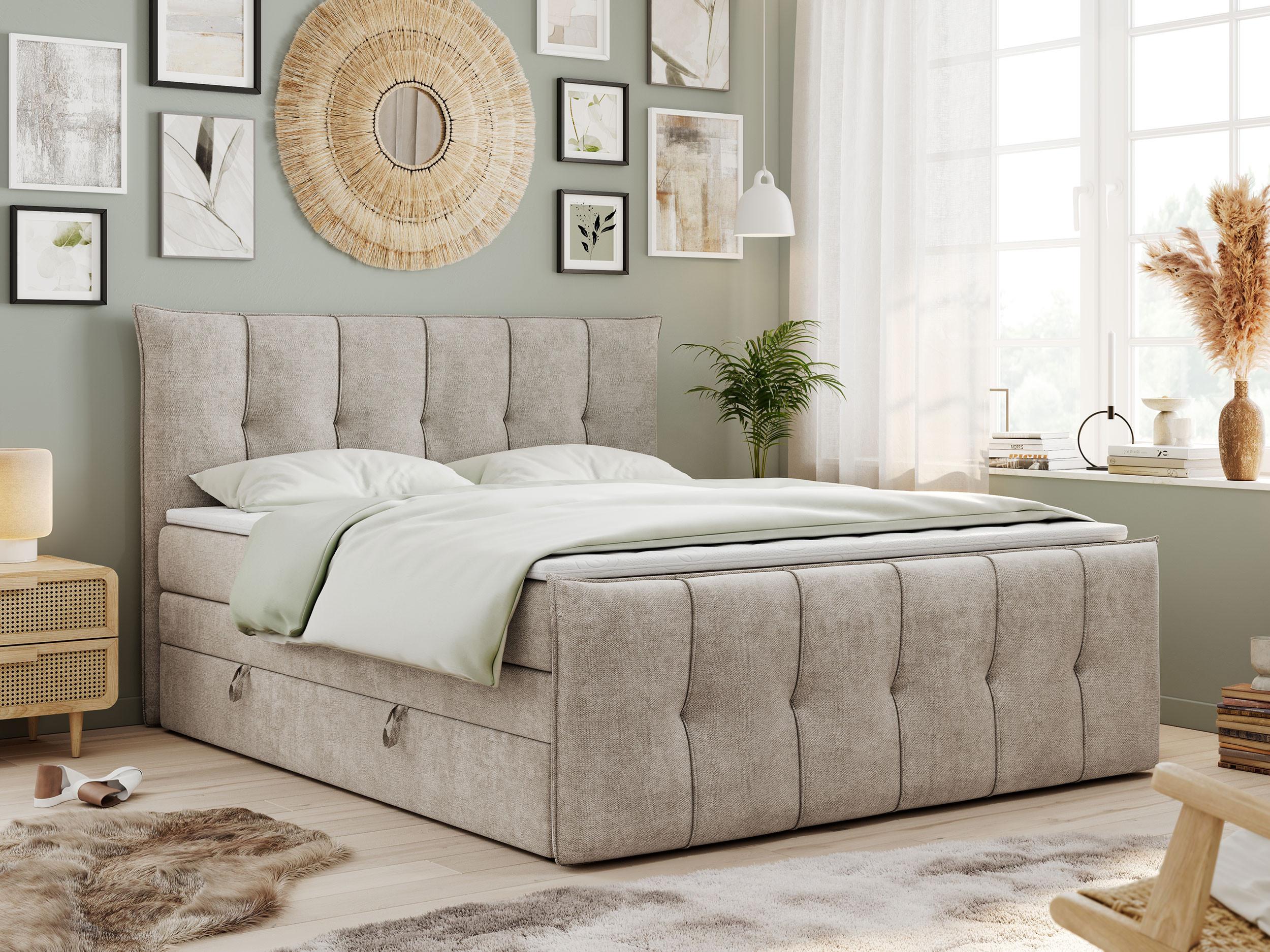 BOXSPRINGBETT PREMIUM 11 KING 180/200 Beige Struktur - H3 Textil MKS Möbel > Betten > Boxspringbetten Beige