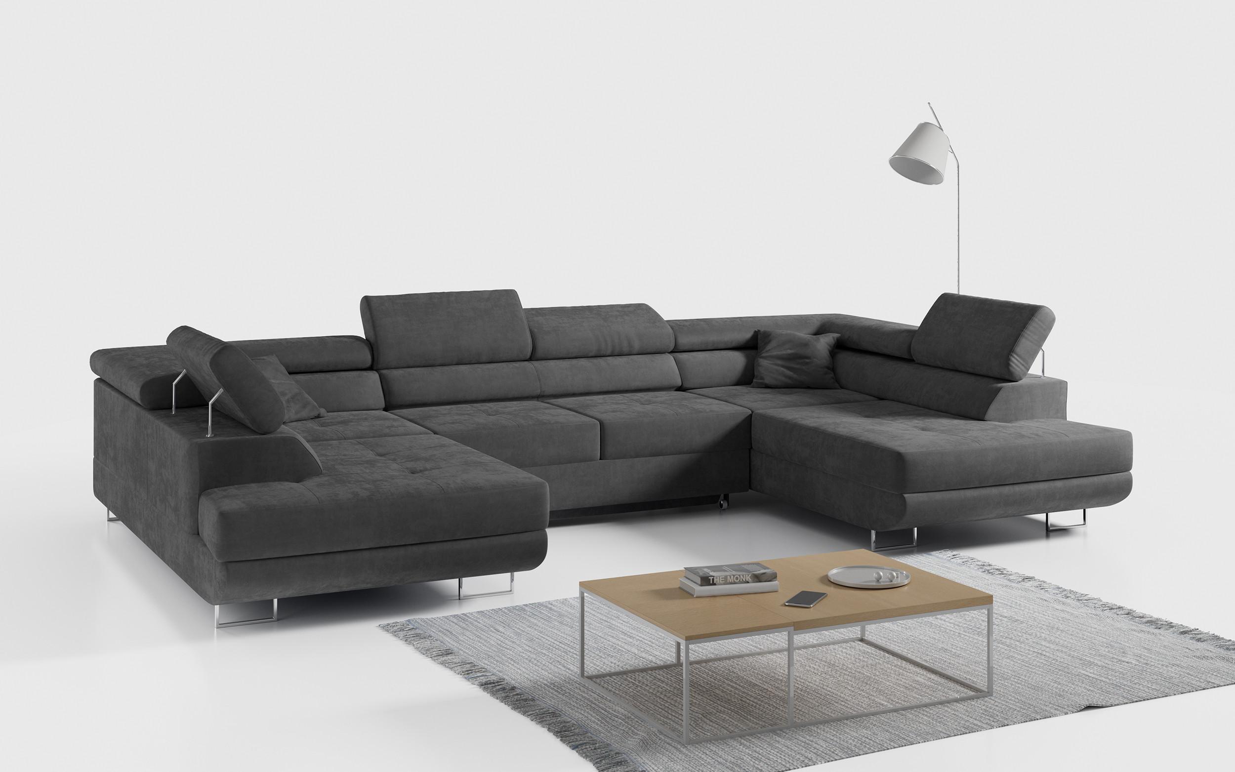 WOHNLANDSCHAFT GUSTAW U Dunkelgrau Velvet Textil MKS Möbel > Sofas & Couches > Wohnlandschaften > Wohnlandschaften U-Form Grau