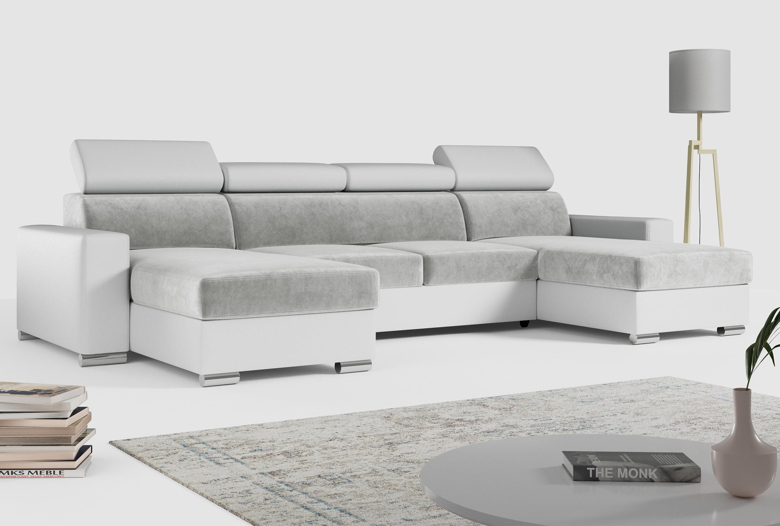 WOHNLANDSCHAFT FOX U Hellgrau/Weiß - Velvet/Kunstleder Textil MKS Möbel > Sofas & Couches > Wohnlandschaften > Wohnlandschaften U-Form Grau