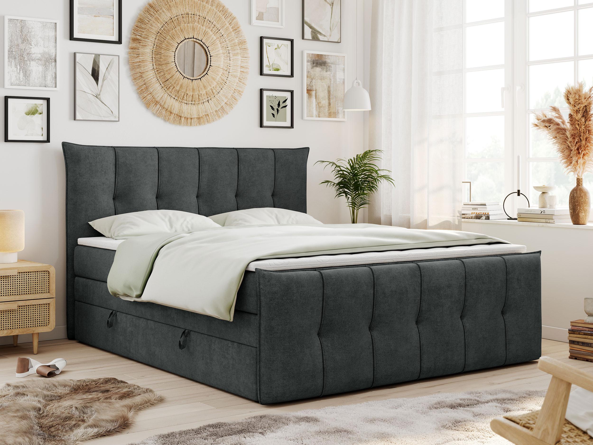 BOXSPRINGBETT PREMIUM 11 KING 180/200 Dunkelgrau Struktur - H3 Textil MKS Möbel > Betten > Boxspringbetten Grau