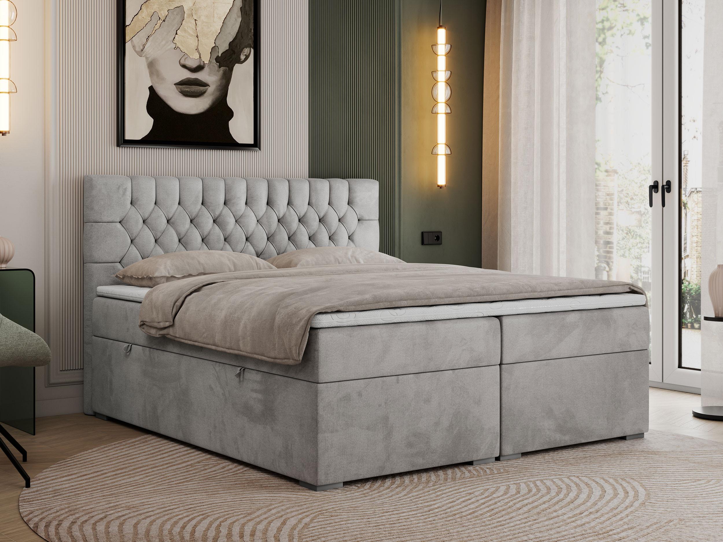 wohnli-moebel-suche-800000629073-1 BOXBETT PERA 180/200 Hellgrau Velvet - H4 Textil MKS Möbel > Betten > Boxspringbetten Grau