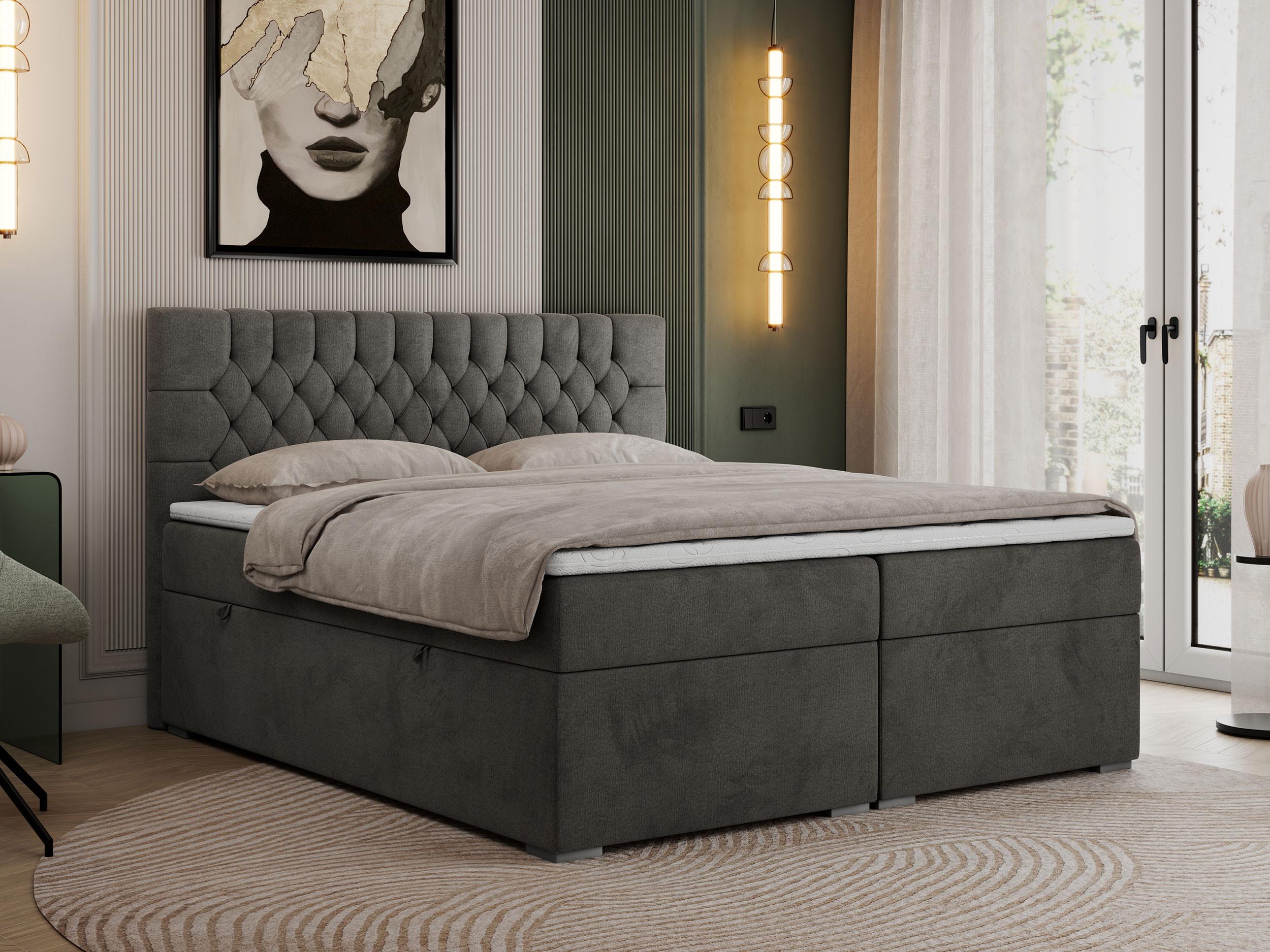 wohnli-moebel-suche-800000629092-1 BOXBETT PERA 180/200 Dunkelgrau Velvet - H3 Textil MKS Möbel > Betten > Boxspringbetten Grau
