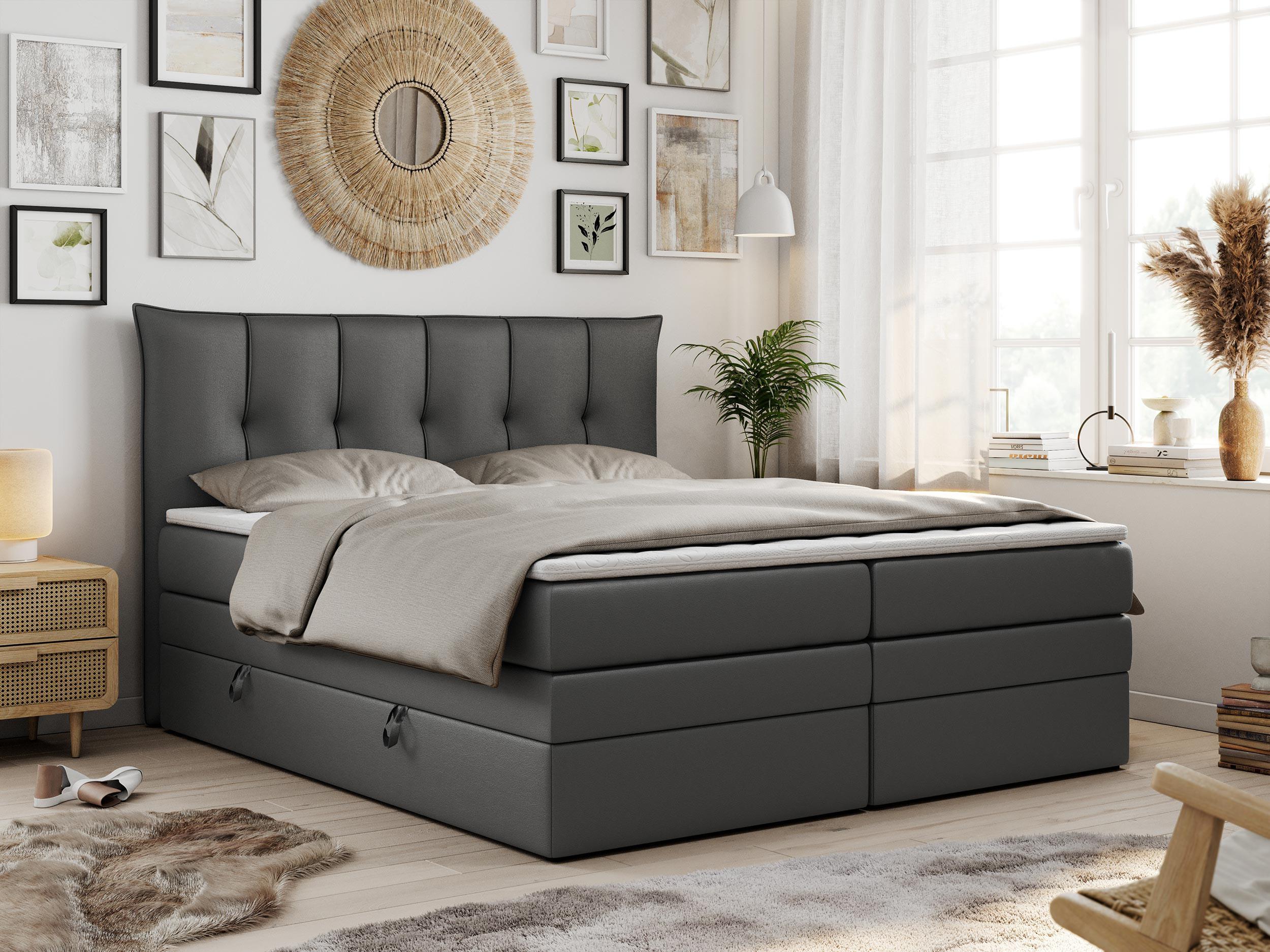 wohnli-moebel-suche-800000629116-1 BOXSPRINGBETT PREMIUM 10 KING 200/200 Dunkelgrau Kunstleder - H3 Textil MKS Möbel > Betten > Boxspringbetten Grau