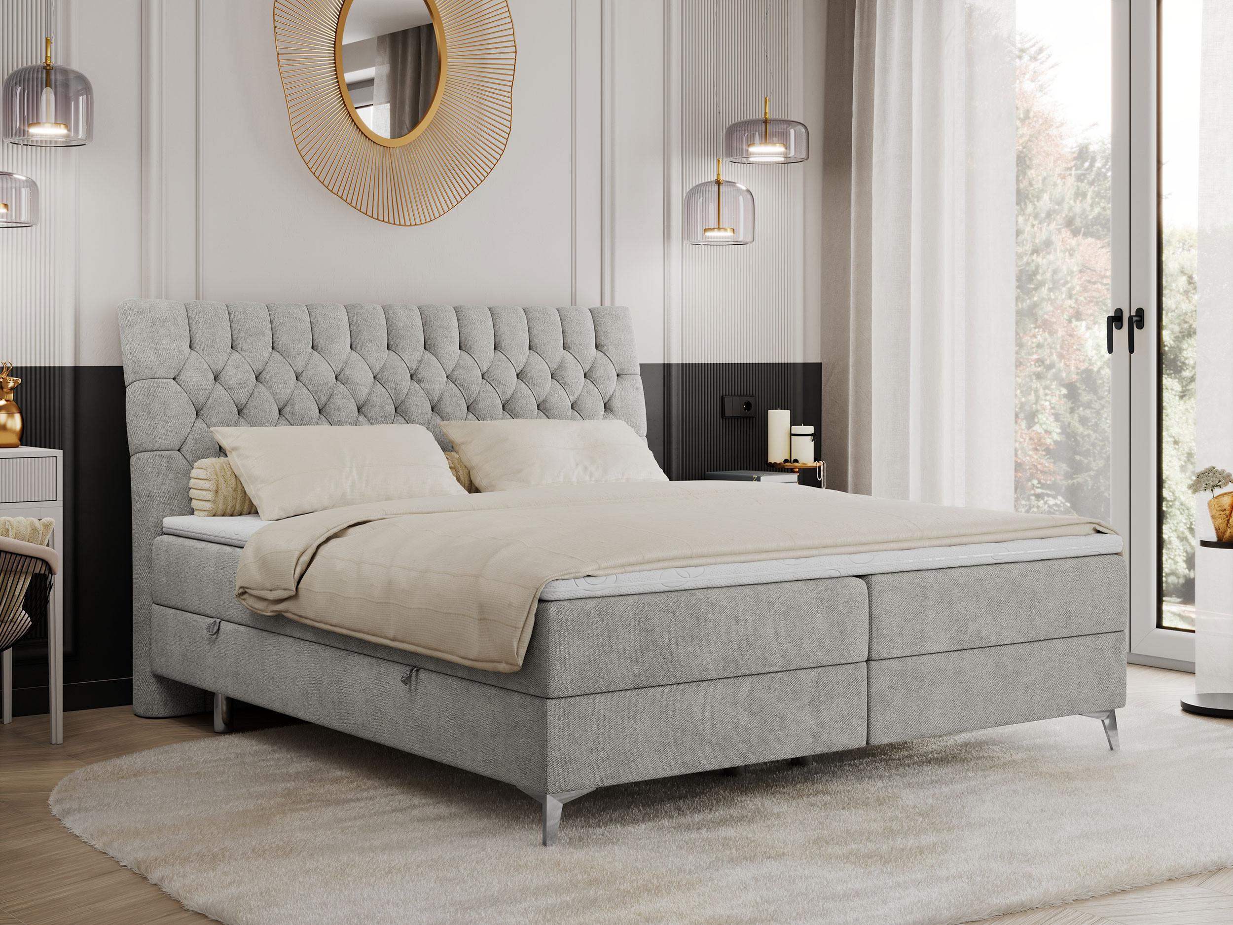 wohnli-moebel-suche-800000629137-1 BOXBETT MILEN 160/200 Hellgrau Struktur - H3 Textil MKS Möbel > Betten > Boxspringbetten Grau