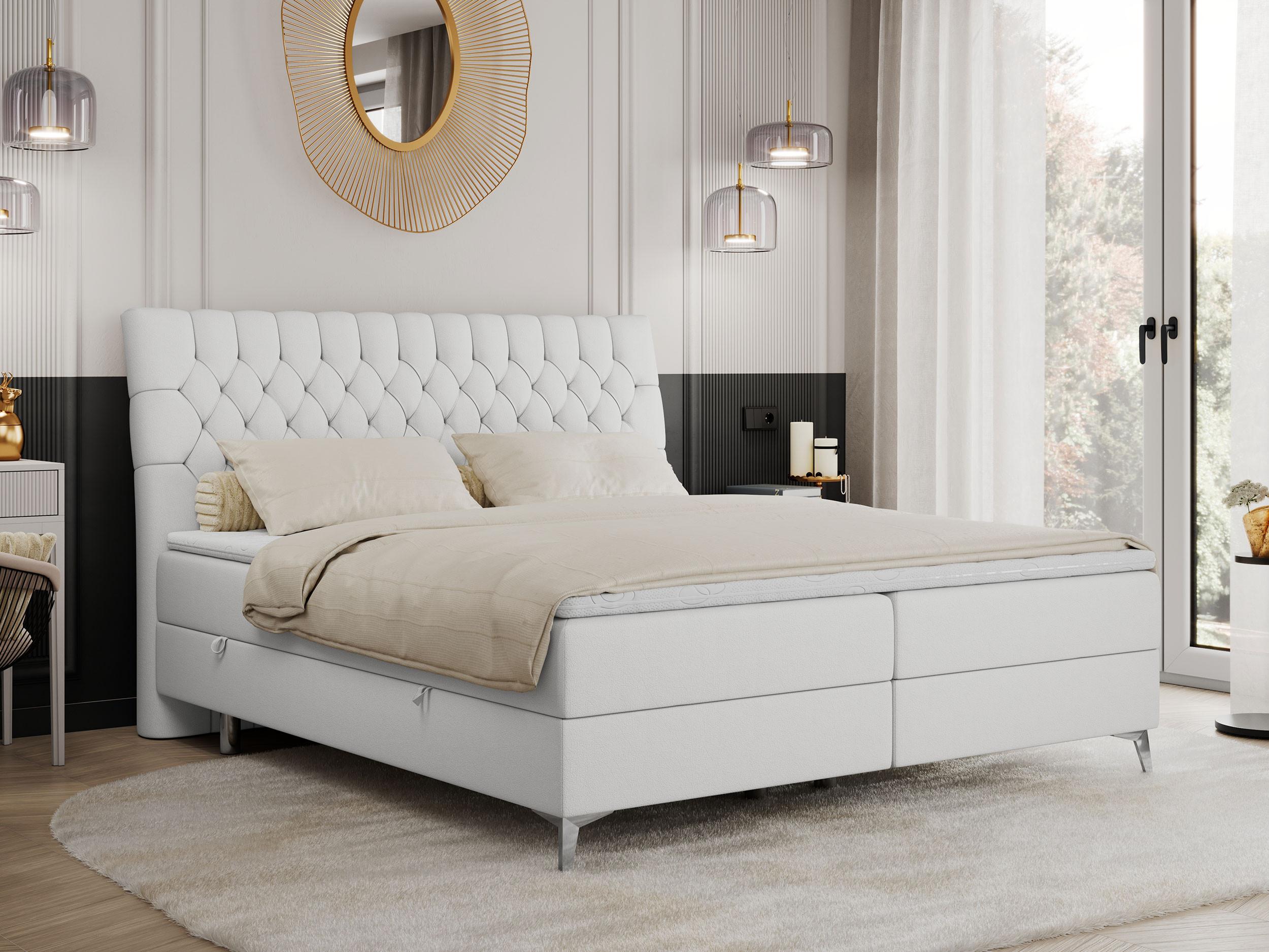 wohnli-moebel-suche-800000629143-1 BOXBETT MILEN 200/200 Weiß Kunstleder - H4 Textil MKS Möbel > Betten > Boxspringbetten Weiß