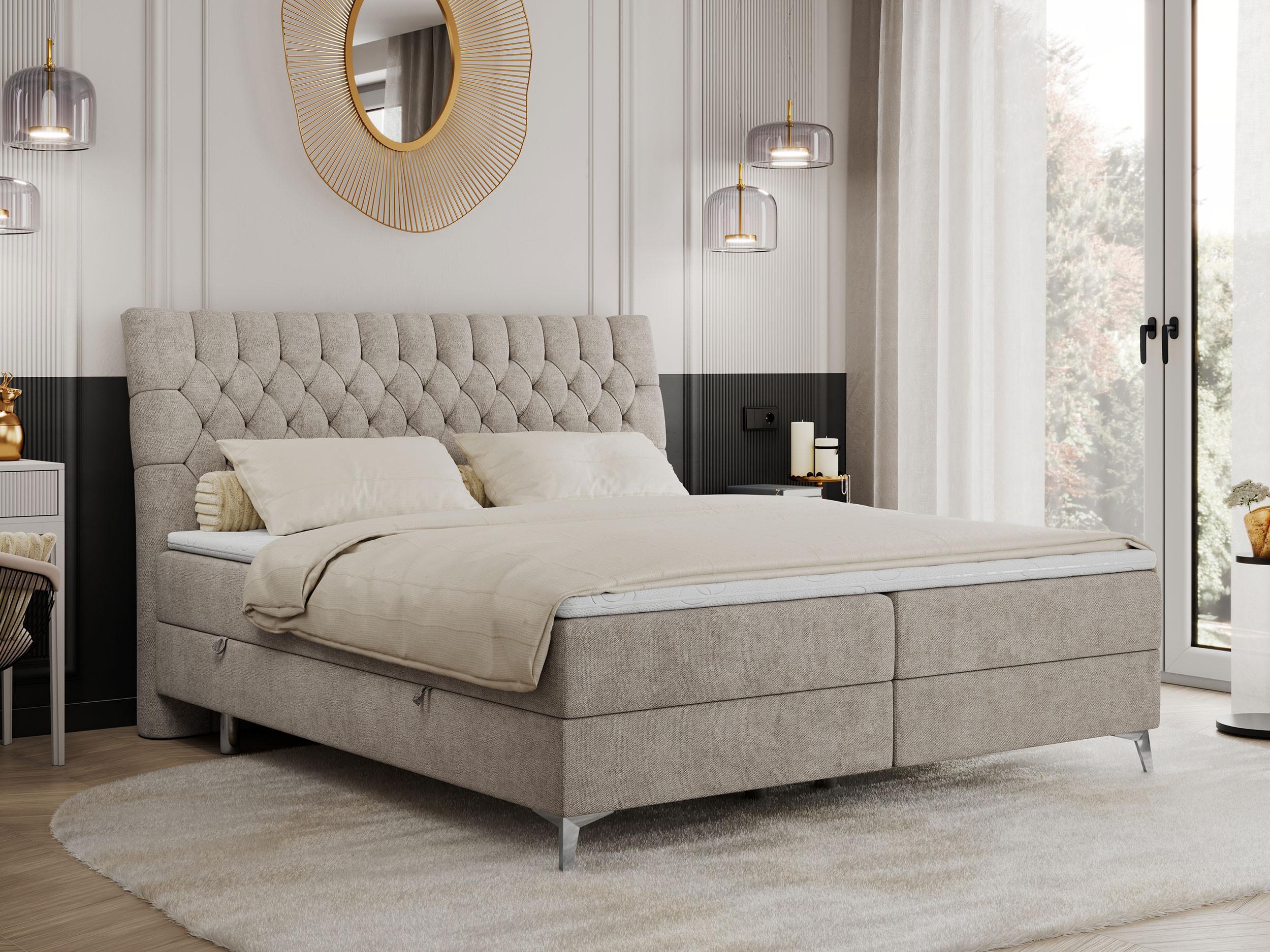 wohnli-moebel-suche-800000629198-1 BOXBETT MILEN 200/200 Beige Struktur - H3 Textil MKS Möbel > Betten > Boxspringbetten Beige