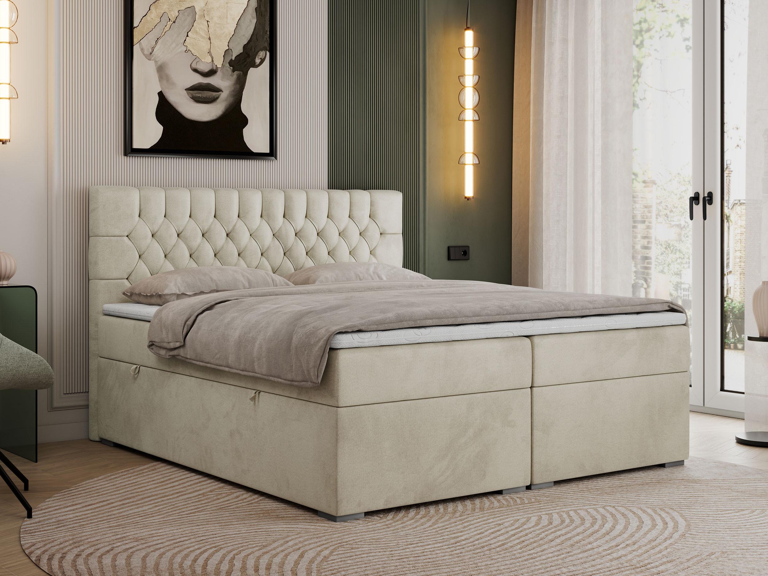 wohnli-moebel-suche-800000629201-1 BOXBETT PERA 160/200 Beige Velvet - H4 Textil MKS Möbel > Betten > Boxspringbetten Beige