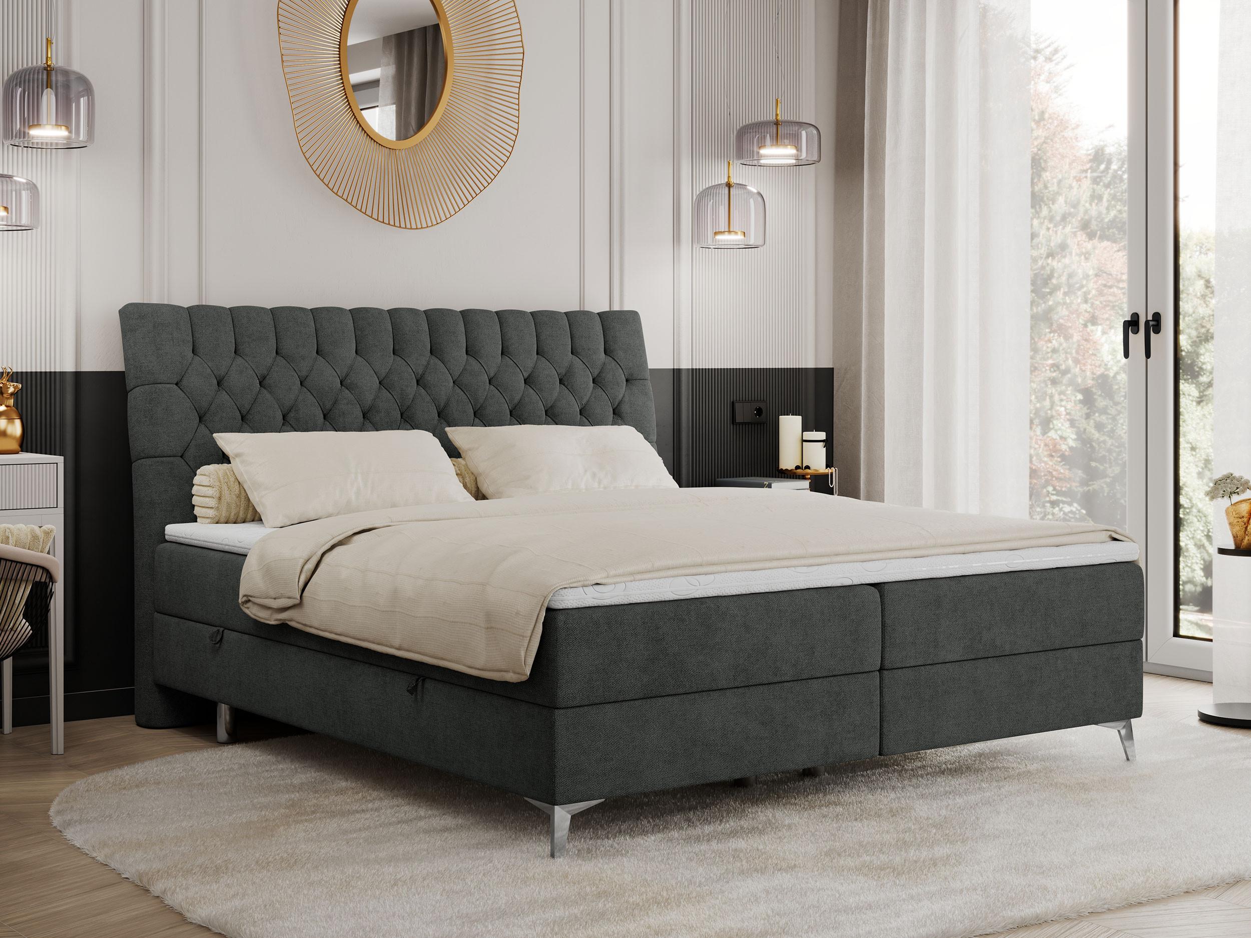 wohnli-moebel-suche-800000629232-1 BOXBETT MILEN 200/200 Dunkelgrau Struktur - H4 Textil MKS Möbel > Betten > Boxspringbetten Grau