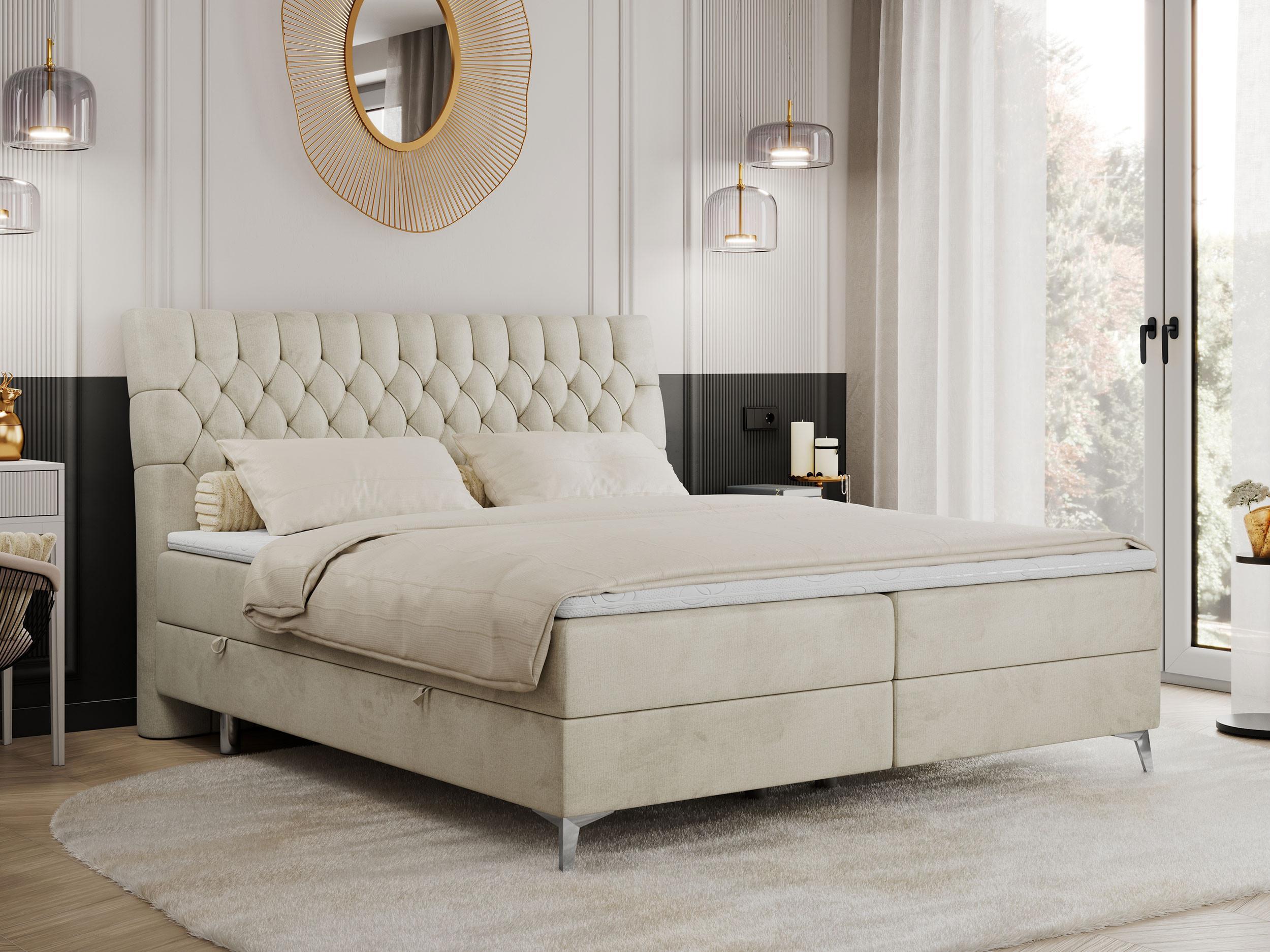 wohnli-moebel-suche-800000629243-1 BOXBETT MILEN 180/200 Beige Velvet - H3 Textil MKS Möbel > Betten > Boxspringbetten Beige