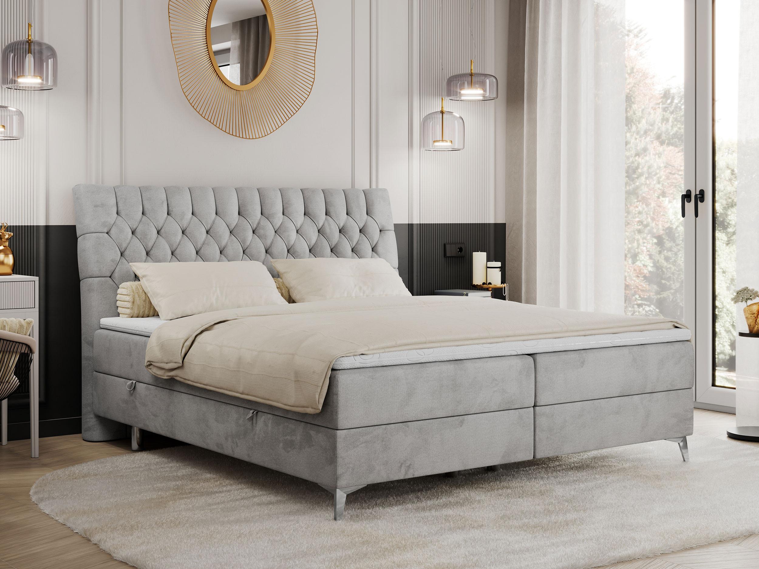 wohnli-moebel-suche-800000629247-1 BOXBETT MILEN 180/200 Hellgrau Velvet - H3 Textil MKS Möbel > Betten > Boxspringbetten Grau