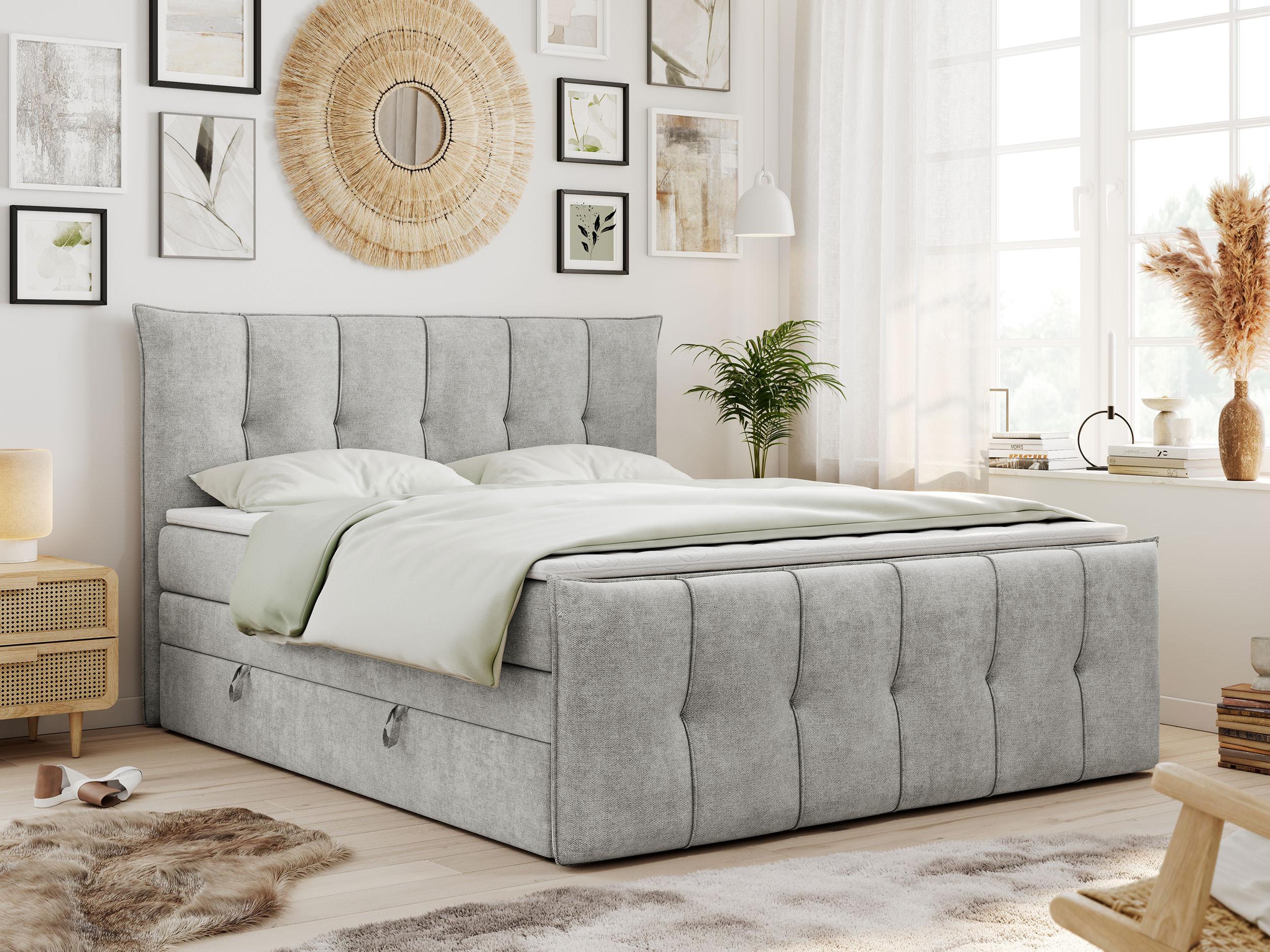 wohnli-moebel-suche-800000629250-1 BOXSPRINGBETT PREMIUM 11 KING 140/200 Hellgrau Struktur - H3 Textil MKS Möbel > Betten > Boxspringbetten Grau