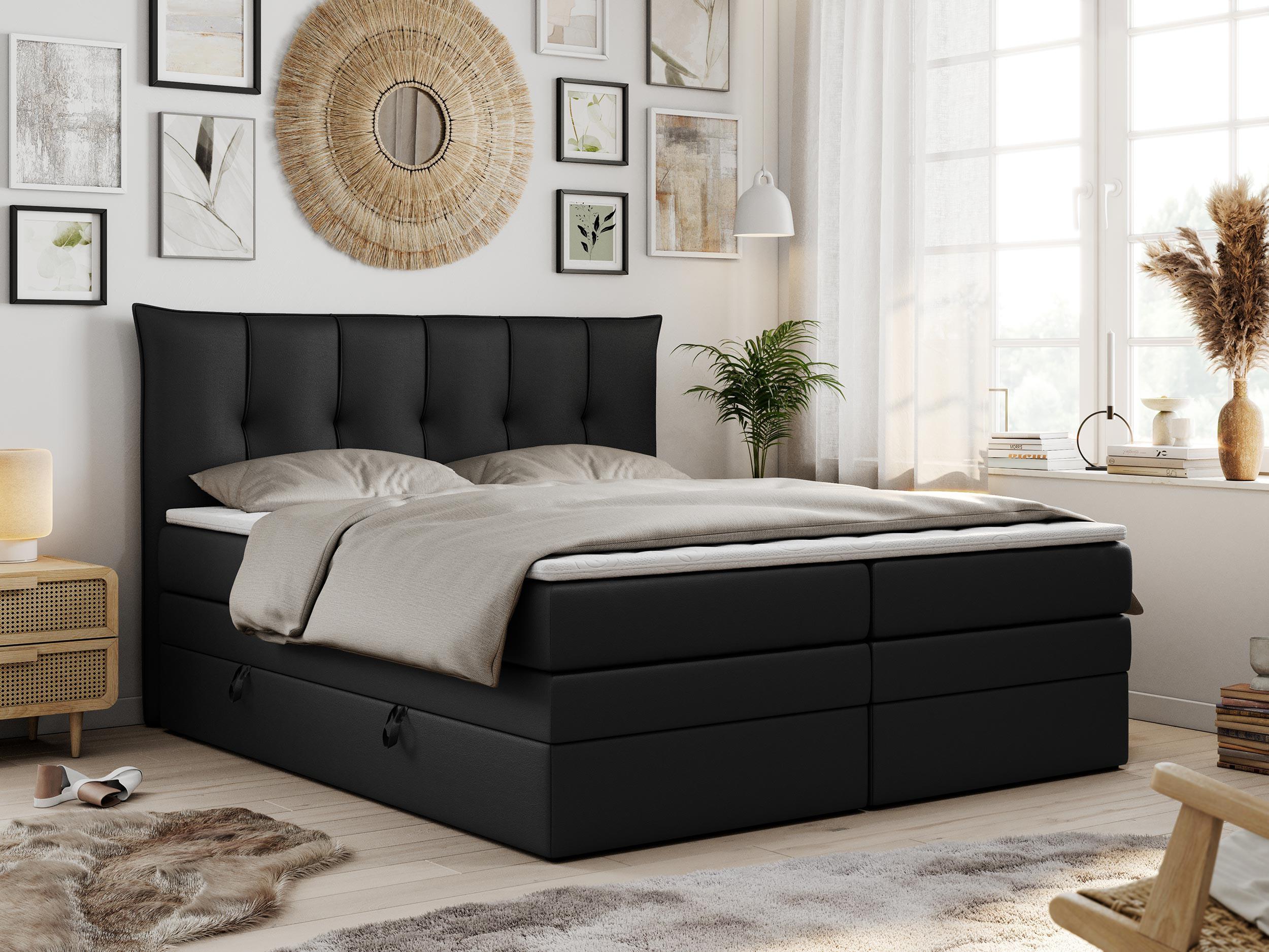wohnli-moebel-suche-800000629274-1 BOXSPRINGBETT PREMIUM 10 KING 180/200 Schwarz Kunstleder - H3 Textil MKS Möbel > Betten > Boxspringbetten Schwarz