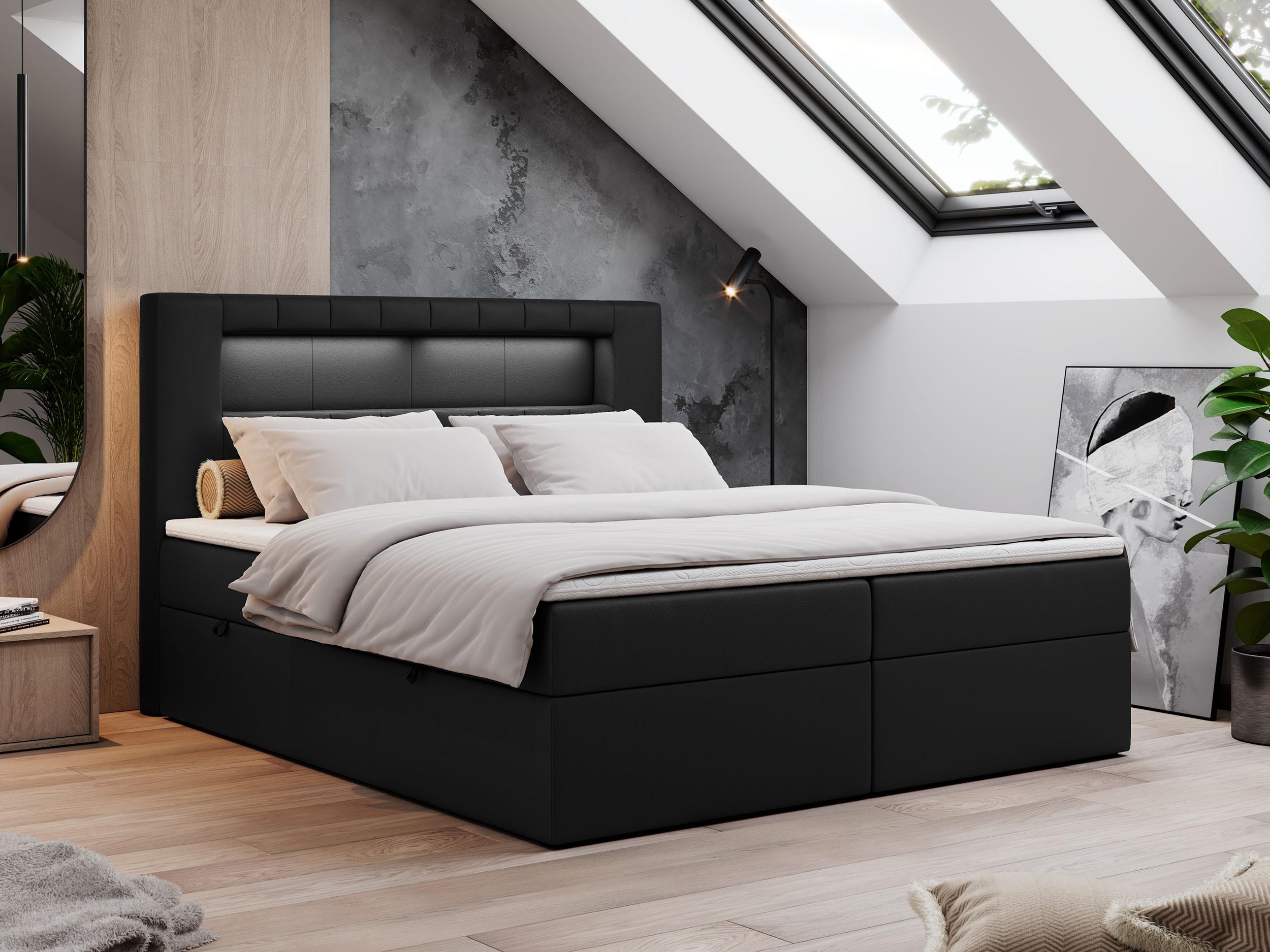 BOXBETT GOLD-5 LED 160/200 Schwarz Kunstleder - H4 Textil MKS Möbel > Betten > Boxspringbetten Schwarz