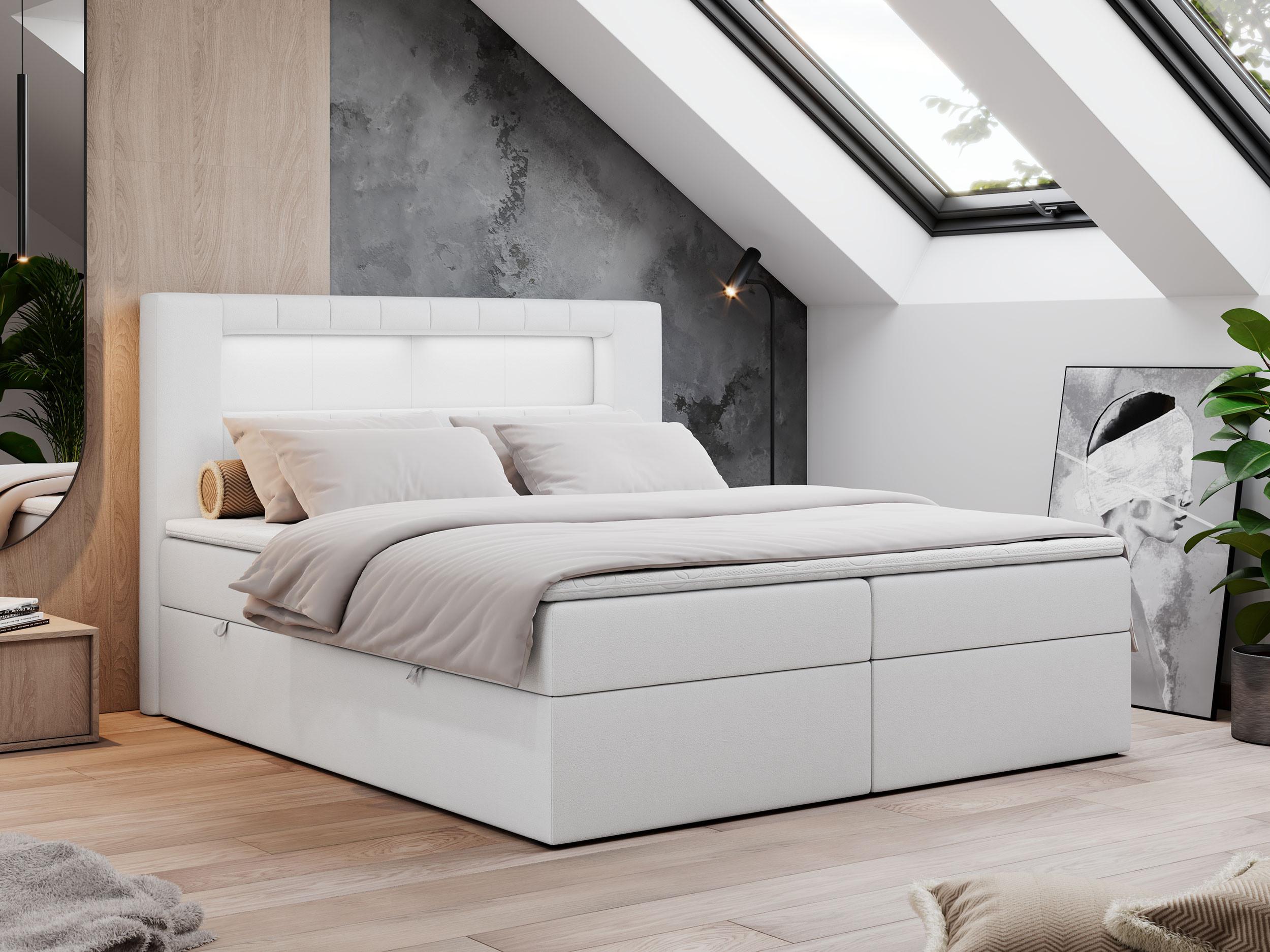 wohnli-moebel-suche-800000629320-1 BOXBETT GOLD-5 LED 120/200 Weiß Kunstleder - H4 Textil MKS Möbel > Betten > Boxspringbetten Weiß