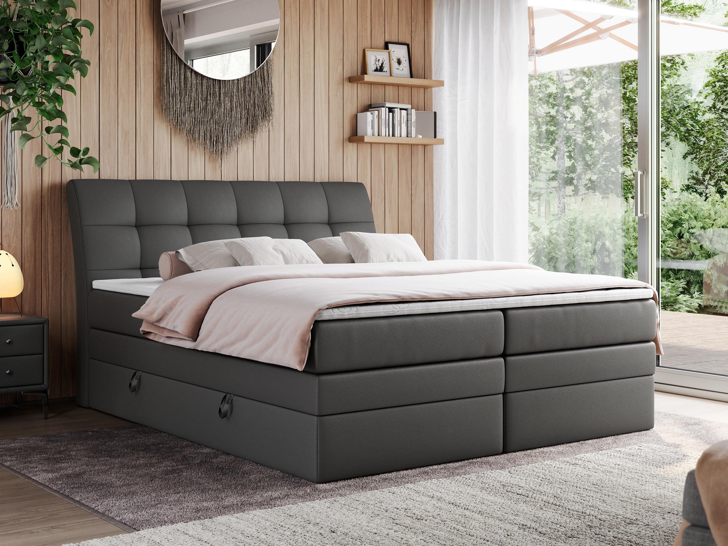 BOXSPRINGBETT GOLD-10 KING 200/200 Dunkelgrau Kunstleder - H4 Textil MKS Möbel > Betten > Boxspringbetten Grau