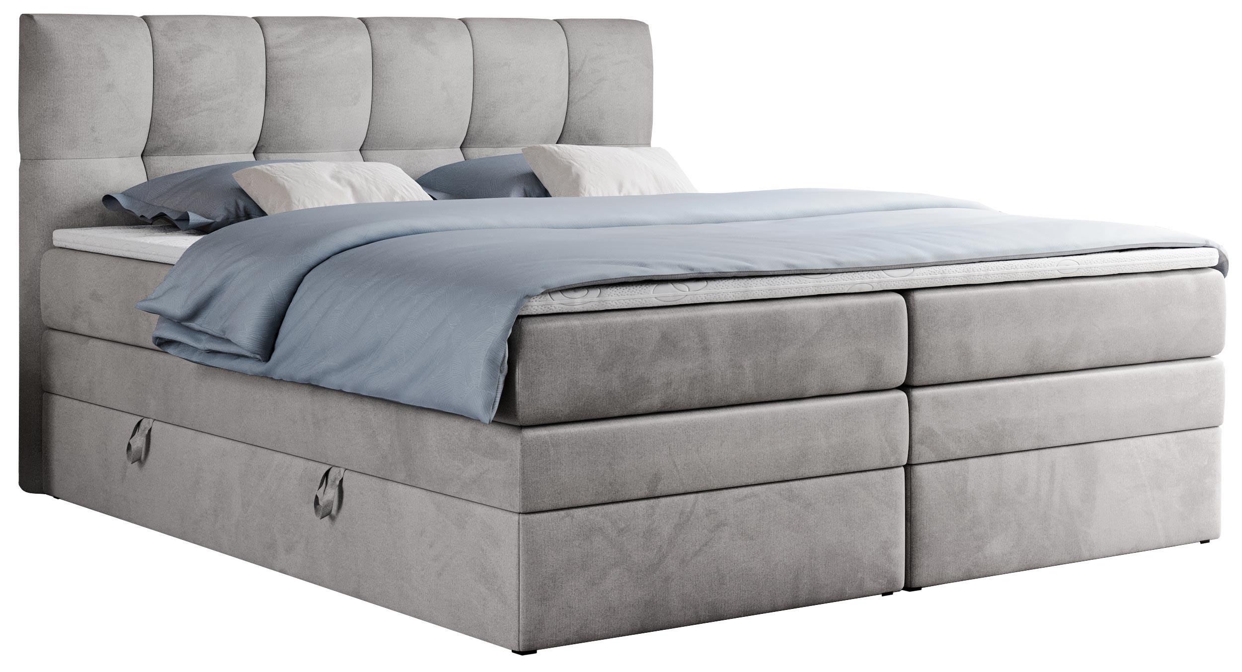 Wohnli Möbelsuche - BOXSPRINGBETT ALVIN KING 140/200 Hellgrau Velvet - H3