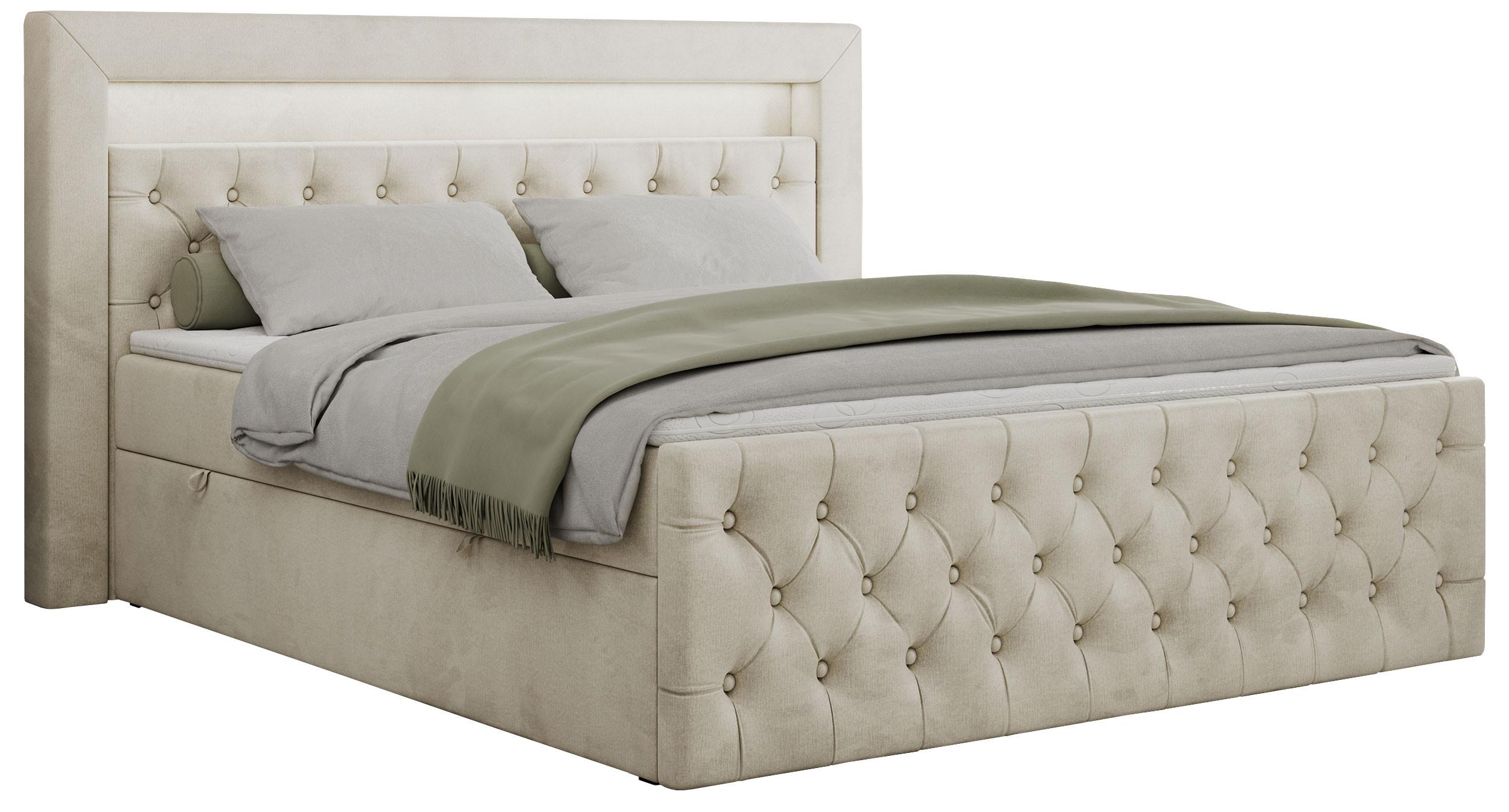 Wohnli Möbelsuche - BOXBETT GOLD-9 LED 120/200 Beige Velvet - H3