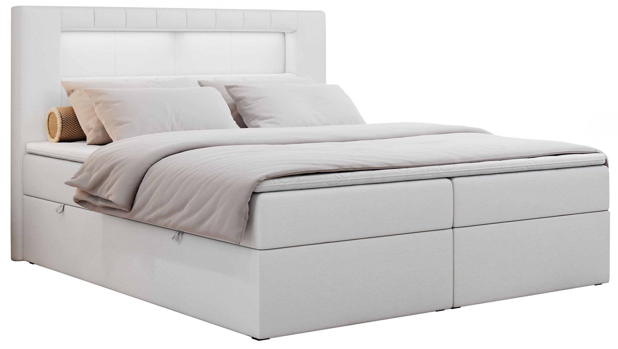 Wohnli Möbelsuche - BOXBETT GOLD-5 LED 140/200 Weiß Kunstleder - H3