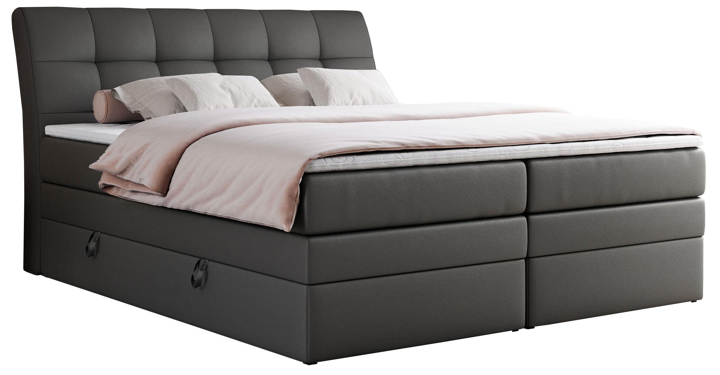 Wohnli Möbelsuche - BOXSPRINGBETT GOLD-10 KING 140/200 Dunkelgrau Kunstleder - H4