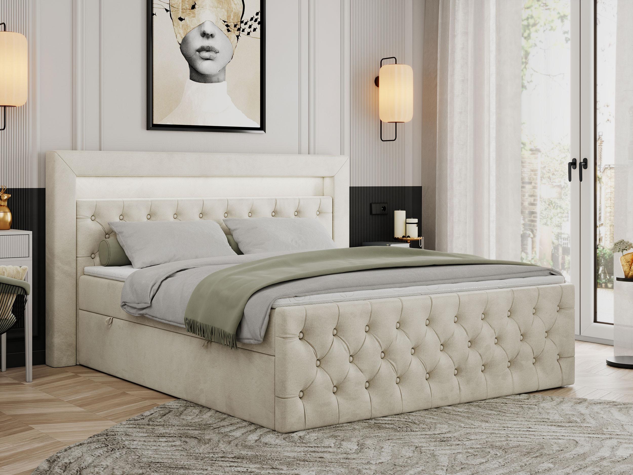 BOXBETT GOLD-9 LED 160/200 Beige Velvet - H4 Textil MKS Möbel > Betten > Boxspringbetten Beige