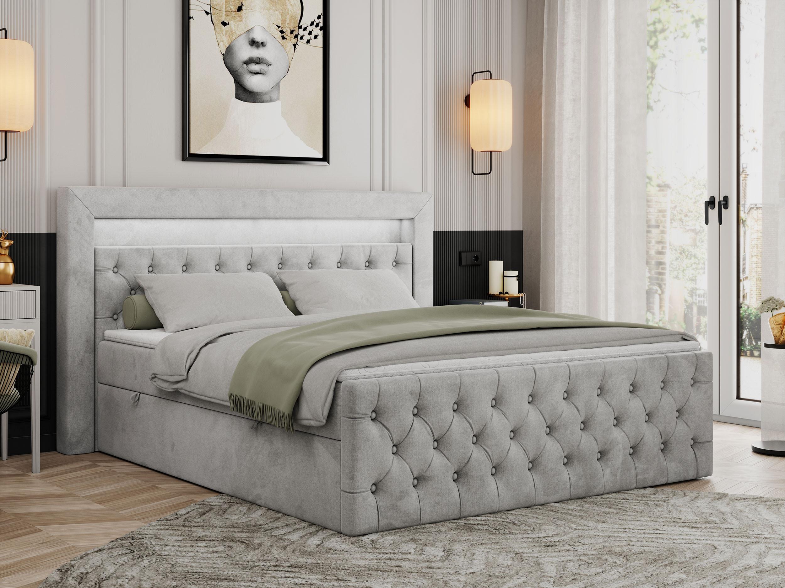 wohnli-moebel-suche-800000629454-1 BOXBETT GOLD-9 LED 200/200 Hellgrau Velvet - H3 Textil MKS Möbel > Betten > Boxspringbetten Grau