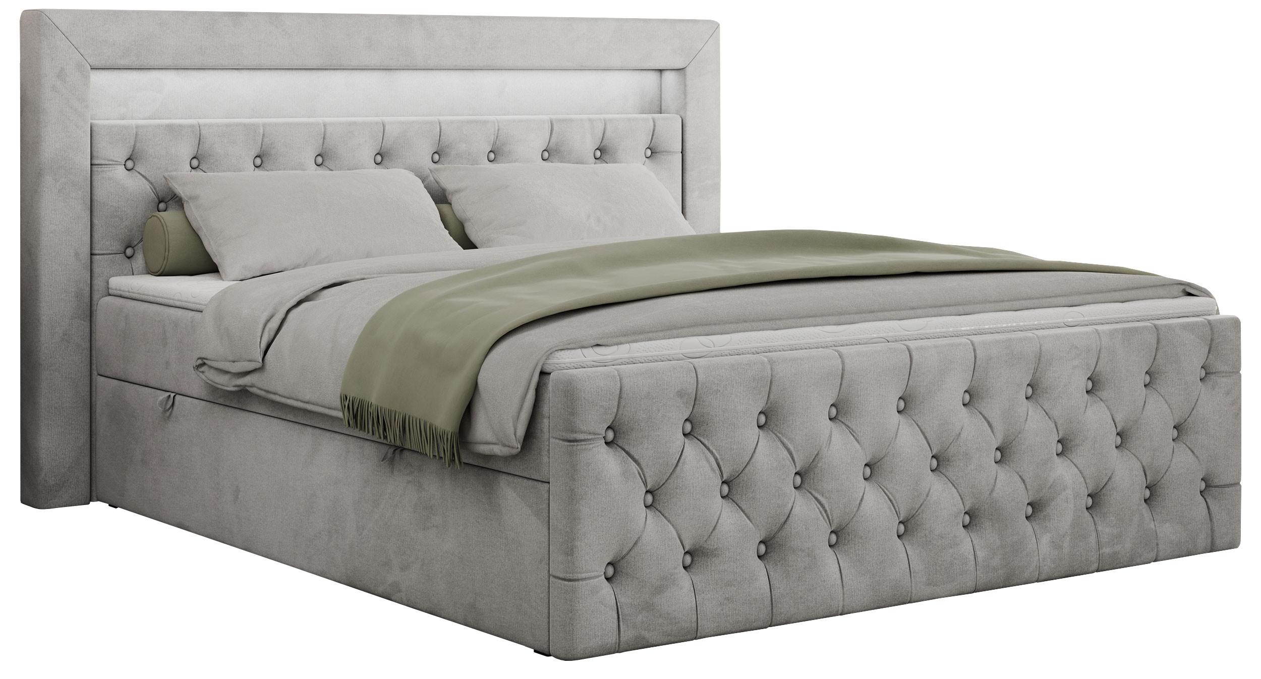 Wohnli Möbelsuche - BOXBETT GOLD-9 LED 160/200 Hellgrau Velvet - H3