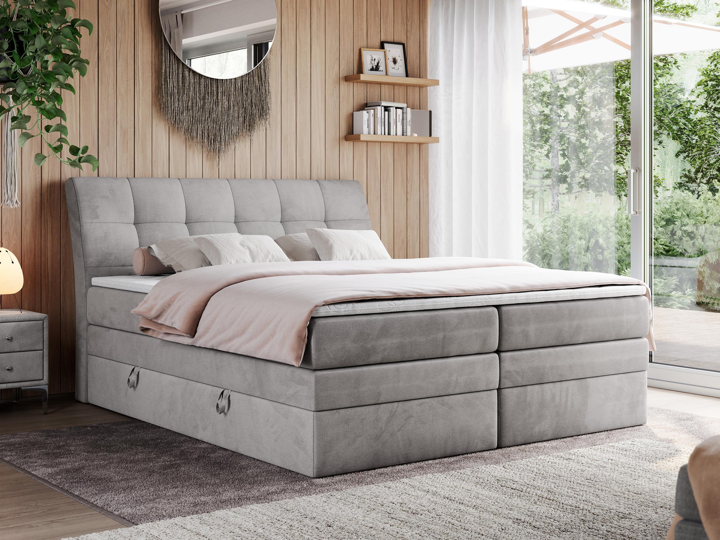 BOXSPRINGBETT GOLD-10 KING 200/200 Hellgrau Velvet - H3 Textil MKS Möbel > Betten > Boxspringbetten Grau