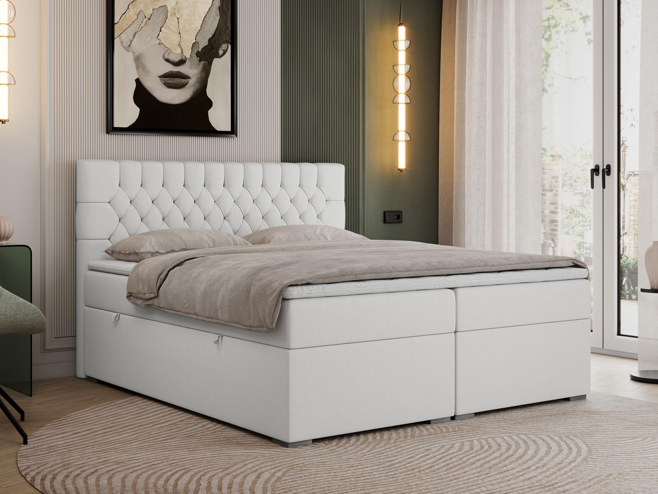 wohnli-moebel-suche-800000629500-1 BOXBETT PERA 180/200 Weiß Kunstleder - H4 Textil MKS Möbel > Betten > Boxspringbetten Weiß