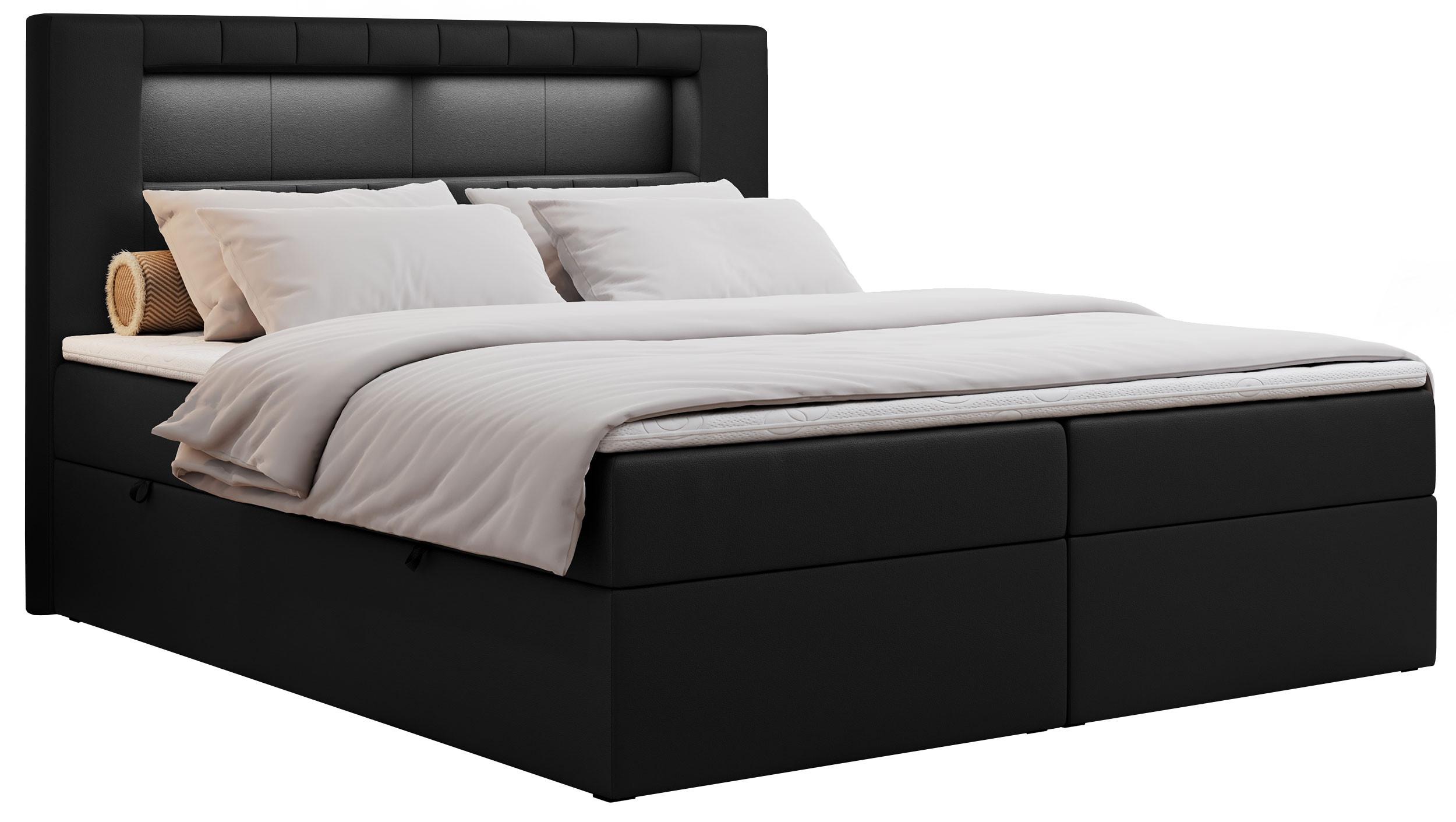 Wohnli Möbelsuche - BOXBETT GOLD-5 LED 140/200 Schwarz Kunstleder - H3