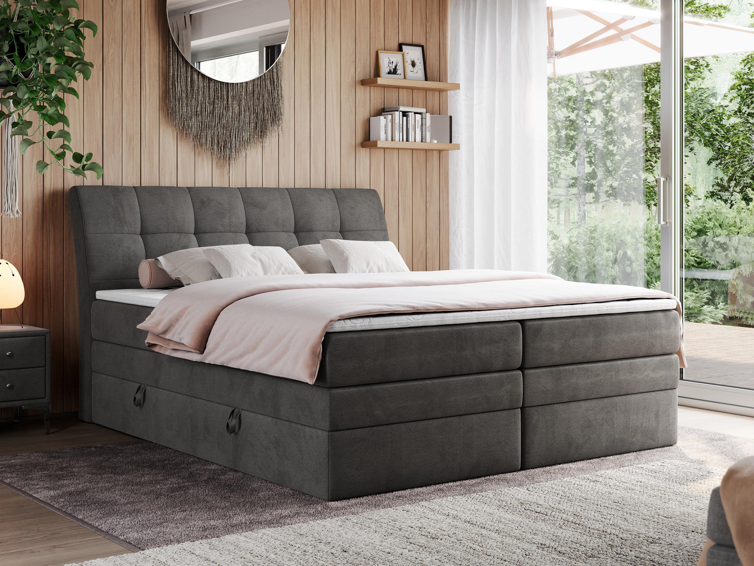 BOXSPRINGBETT GOLD-10 KING 160/200 Dunkelgrau Velvet - H3 Textil MKS Möbel > Betten > Boxspringbetten Grau