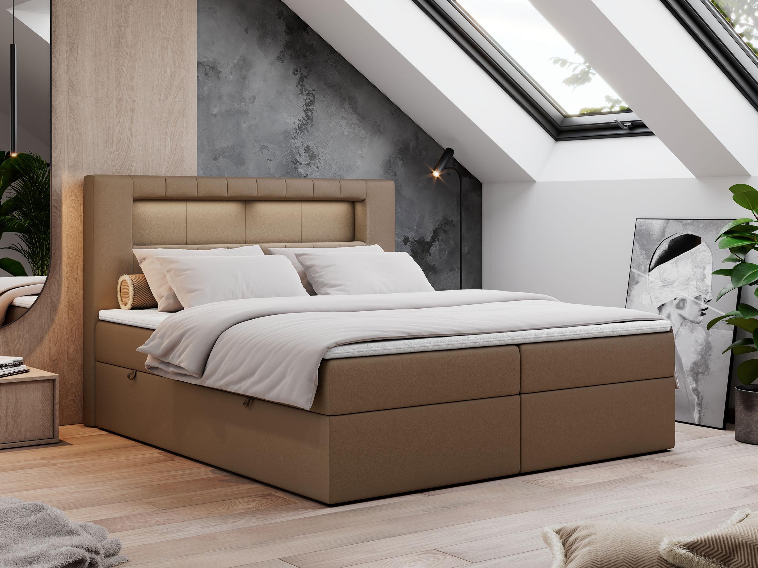 BOXBETT GOLD-5 LED 200/200 Braun Kunstleder - H4 Textil MKS Möbel > Betten > Boxspringbetten Braun